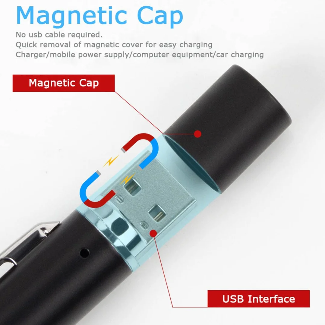 LEKIA medyczna latarka LED USB magnetyczna klips kieszonkowy 2 źródła