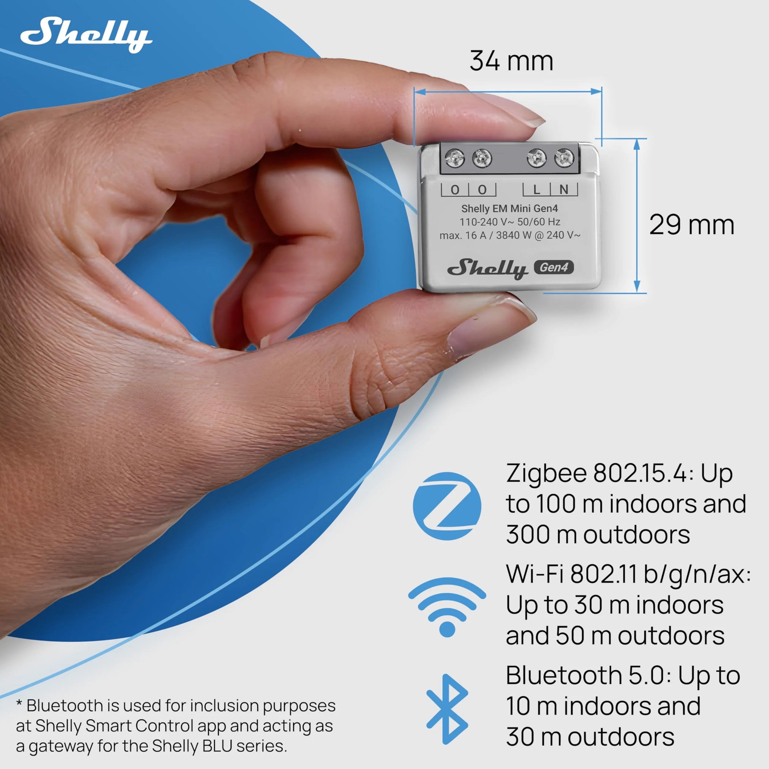 Shelly EM Mini Gen4, inteligentny miernik energii zasilany przez Wi-Fi, do 16 A, Matter, Zigbee, amperomierz, woltomierz, pomiar mocy, zdalne sterowanie, automatyka domowa, nie wymaga koncentratora (2