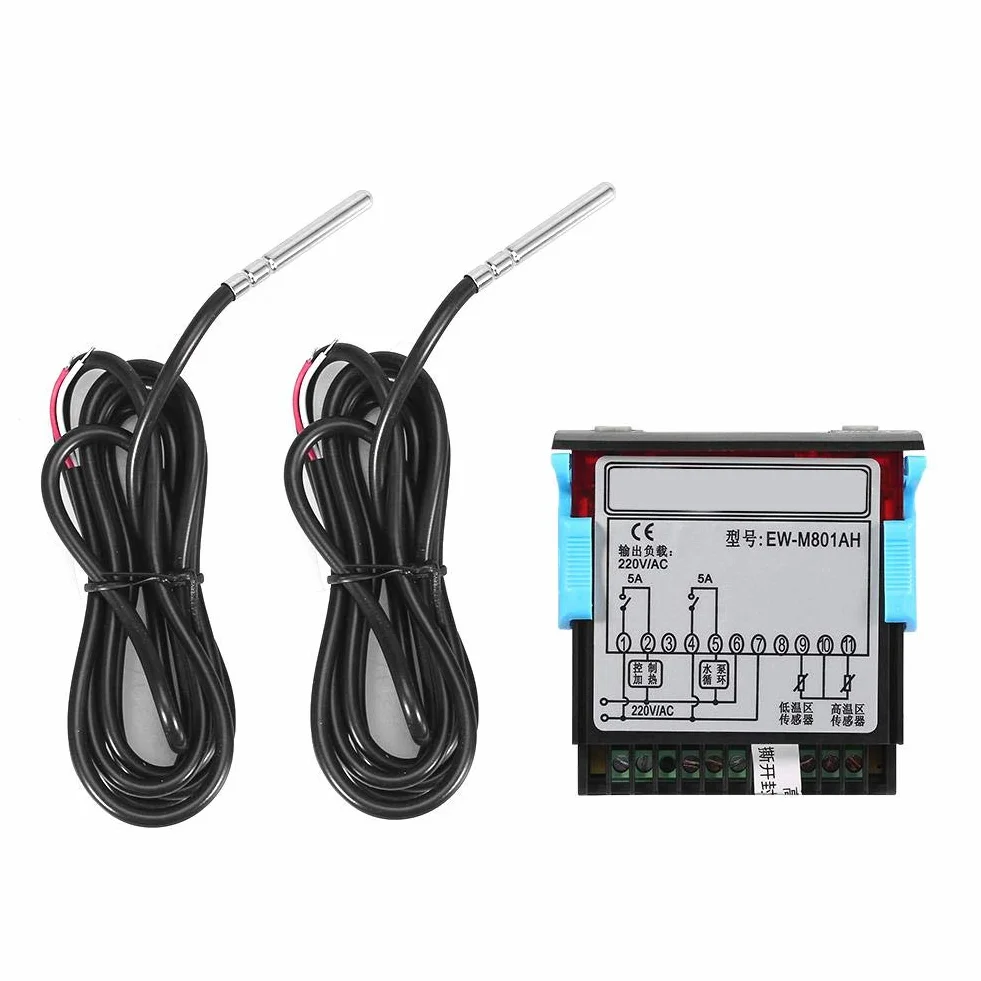 Cyfrowy regulator temperatury 220 V EW-801AH 2-kanałowy czujnik do słonecznego podgrzewacza wody