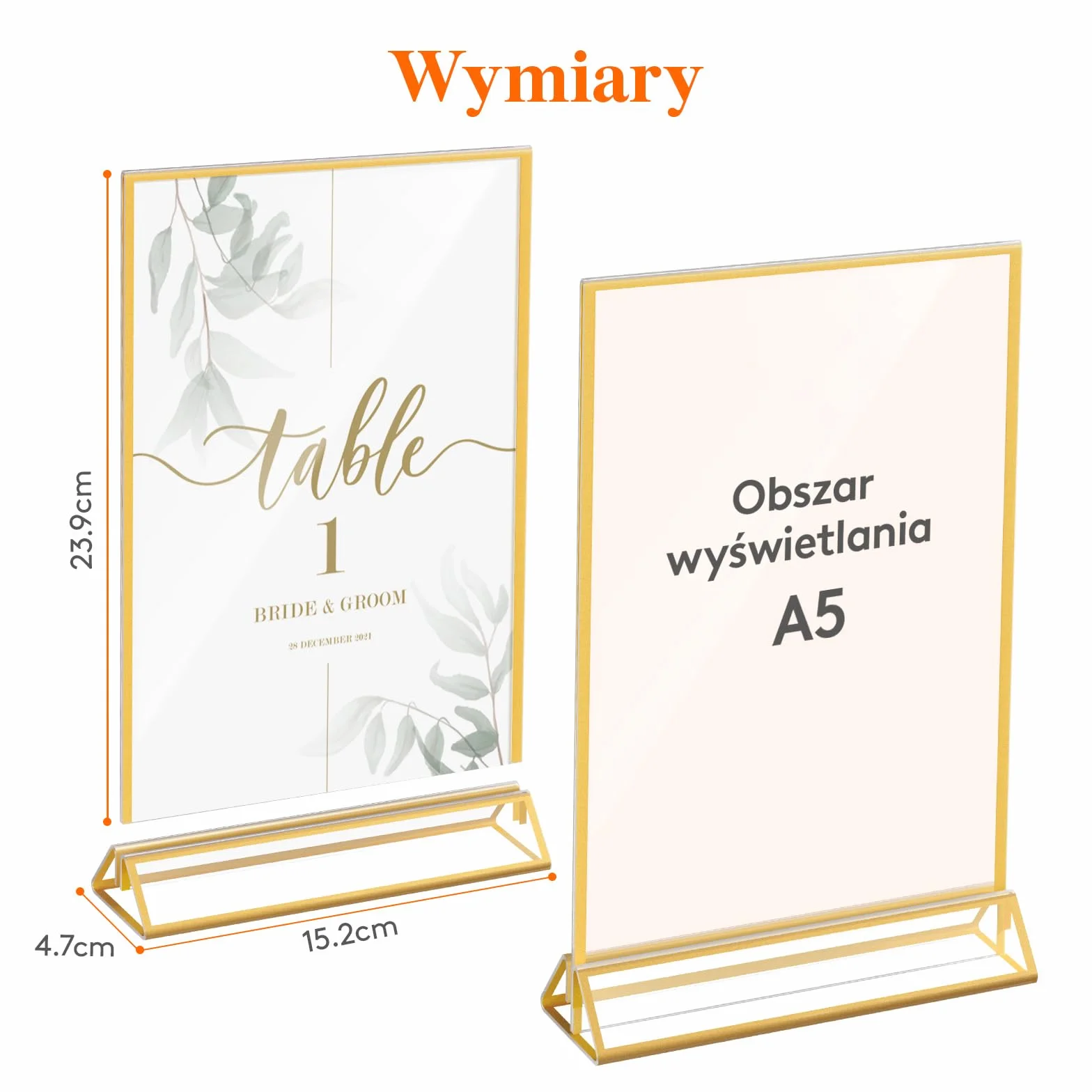 Lifewit 6-częściowy akrylowy uchwyt na znak A5 ze złotymi ramkami, przezroczysty pionowy dwustronny stojak, uchwyty na menu, uchwyty na numer stołu, ramki na zdjęcia na wesele, imprezę, restaurację