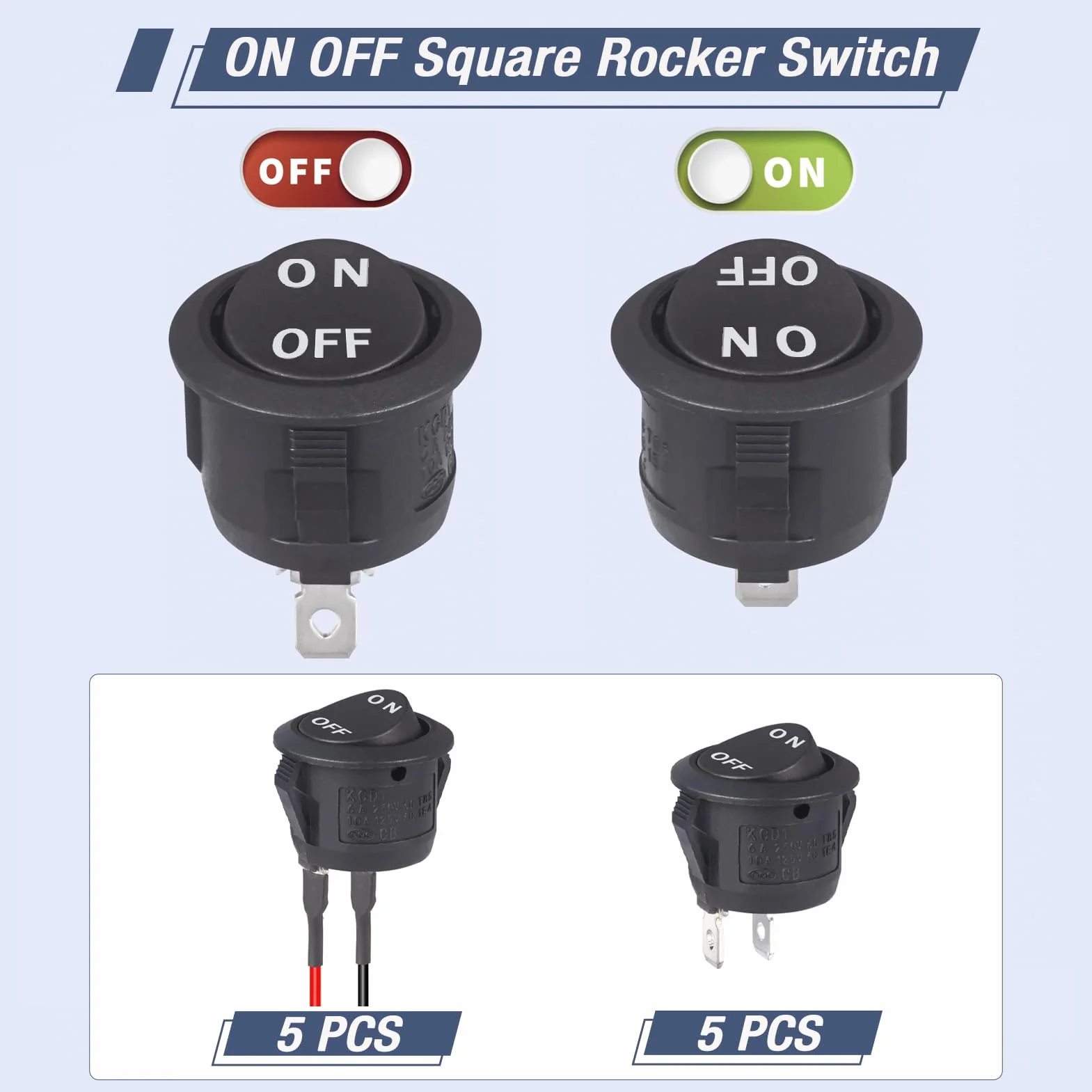 VEXUNGA przełącznik kołyskowy ON OFF 12 V 2-biegunowy 6 A 250 V 10 A 125 V AC 5 sztuk