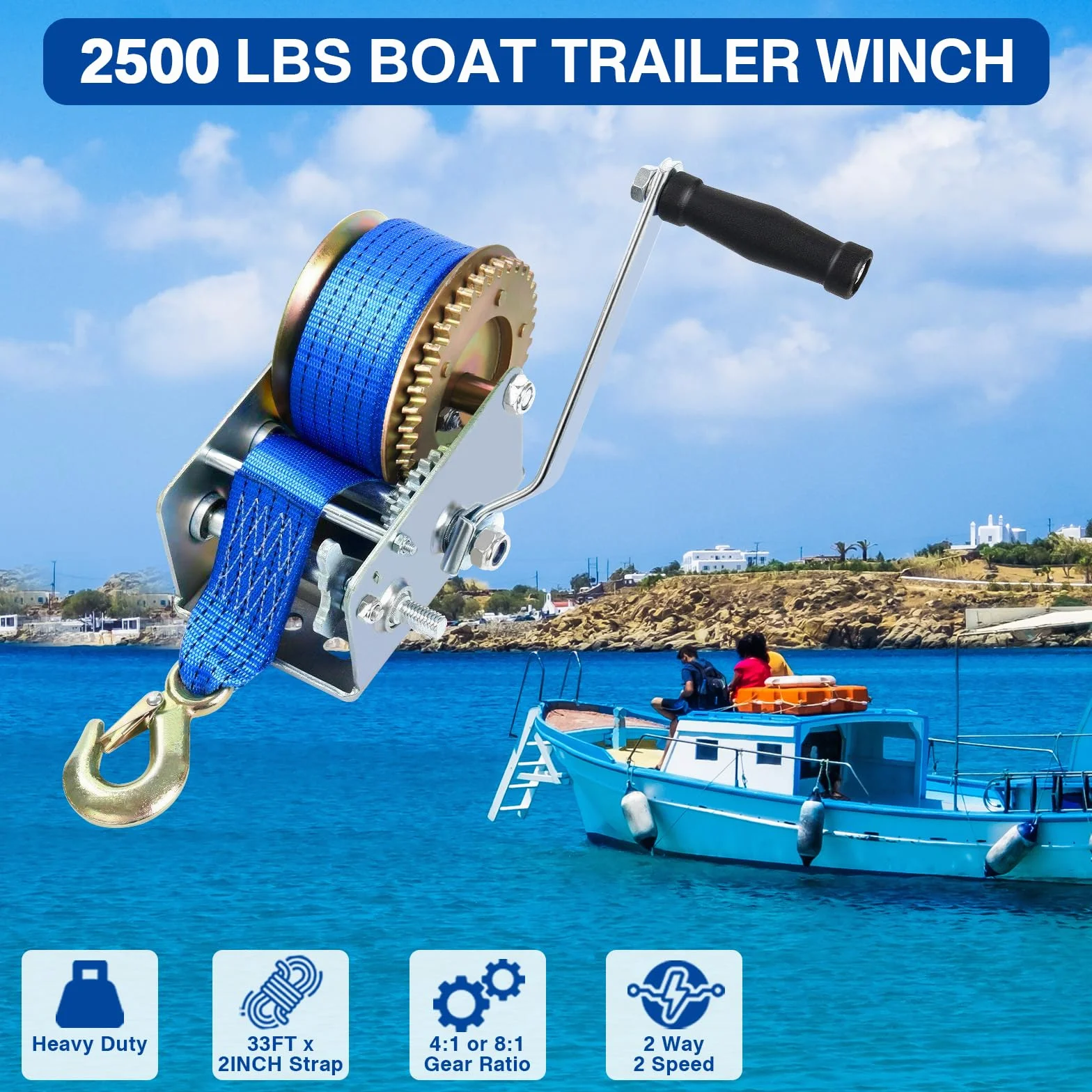 FreeTec ręczna wciągarka do łodzi 10 m 2500 lbs