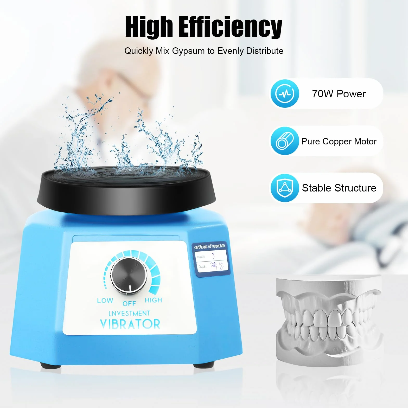 Płyta wibracyjna do gipsu, 70 W, 220 V, regulowana wibracja dentystyczna z nóżkami antywibracyjnymi, okrągły, elektryczny oscylator laboratoryjny do kształtów, formowania gumy, laboratorium i odlewu