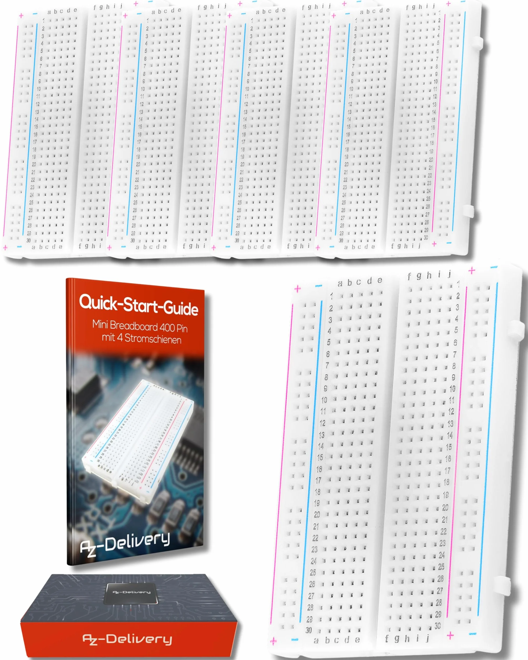 AZDelivery 5 x Mini Breadboard 400 Pin z 4 Busbars dla Jumper Cable kompatybilny z Arduino i Raspberry Pi w tym e-Book!