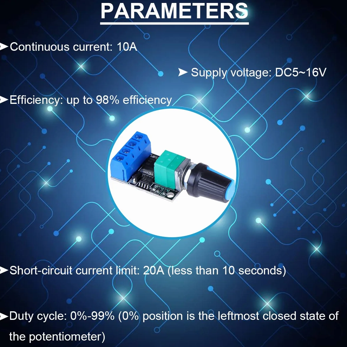 2 sztuk MIni moduł regulatora prędkości PWM DC Silnik gubernator 5V-16V 12V przełącznik kontroli prędkości 10A funkcja ściemniania LED z kablem 24AWG