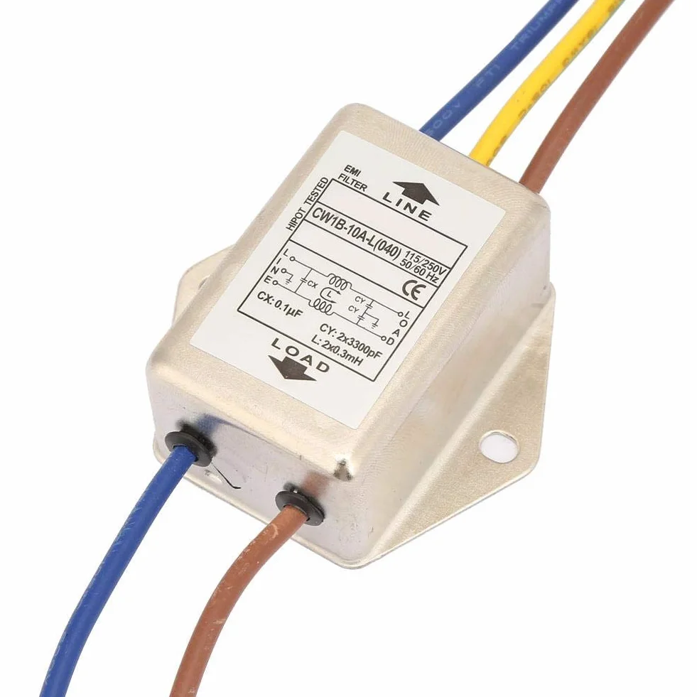 EMI filtr sieciowy, 125/250 V, 10 A, jednofazowy, elektromagnetyczny filtr interferencyjny, EMI, filtr wydajny, EMI do tłumienia ciągłych przerywanych zakłóceń impulsowych