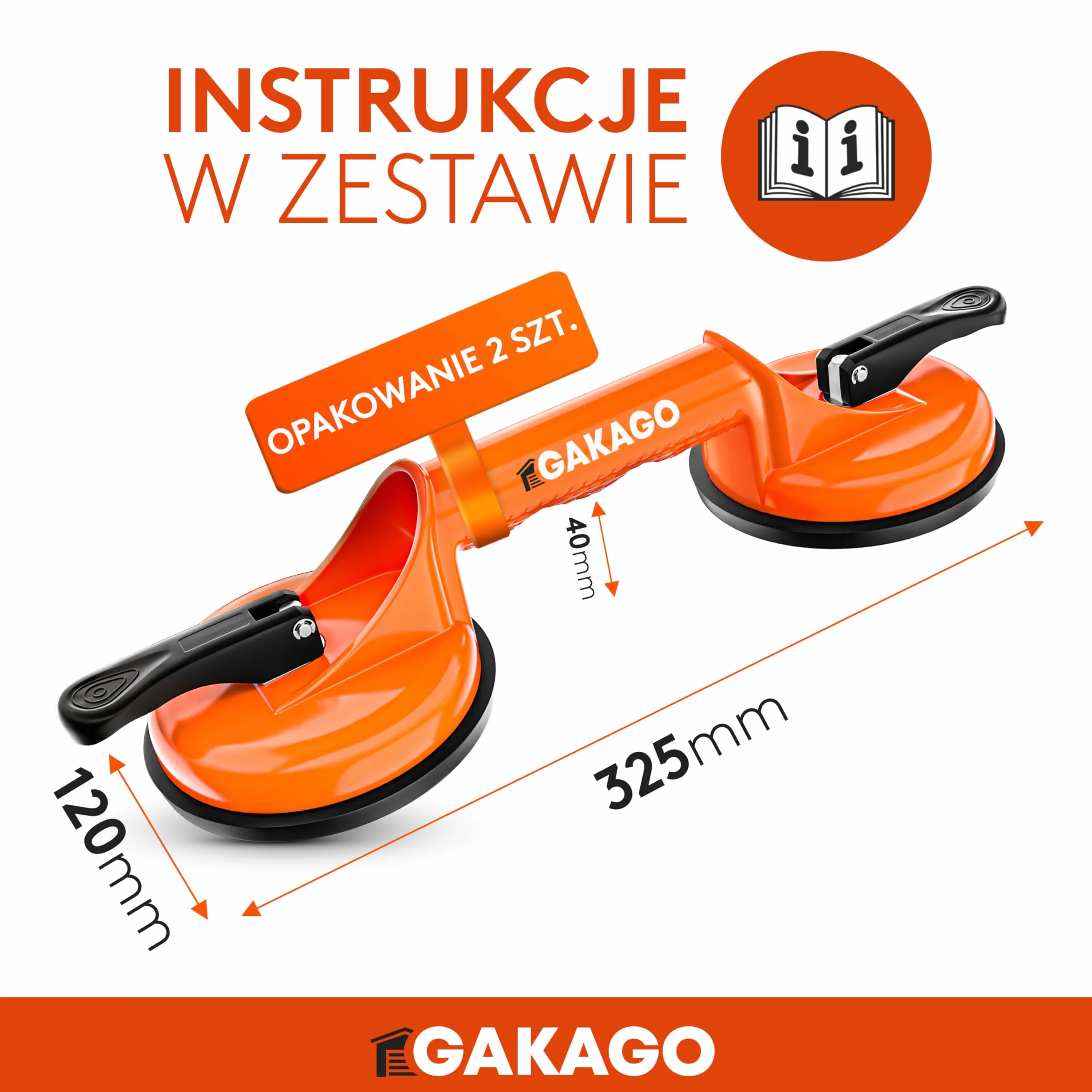 Podnośnik przyssawkowy 120 kg zestaw 2 sztuk do transportu płytek laminatów szkła