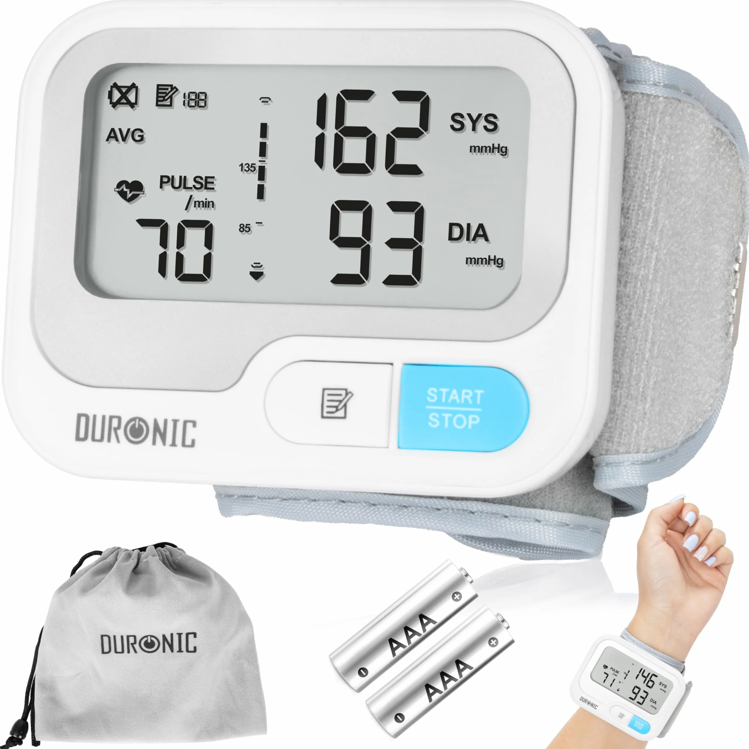 Duronic BPM65 WE Ciśnieniomierz nadgarstkowy elektroniczny certyfikowany medycznie | pomiar ciśnienia krwi | automatyczny monitor ciśnienia na nadgarstek