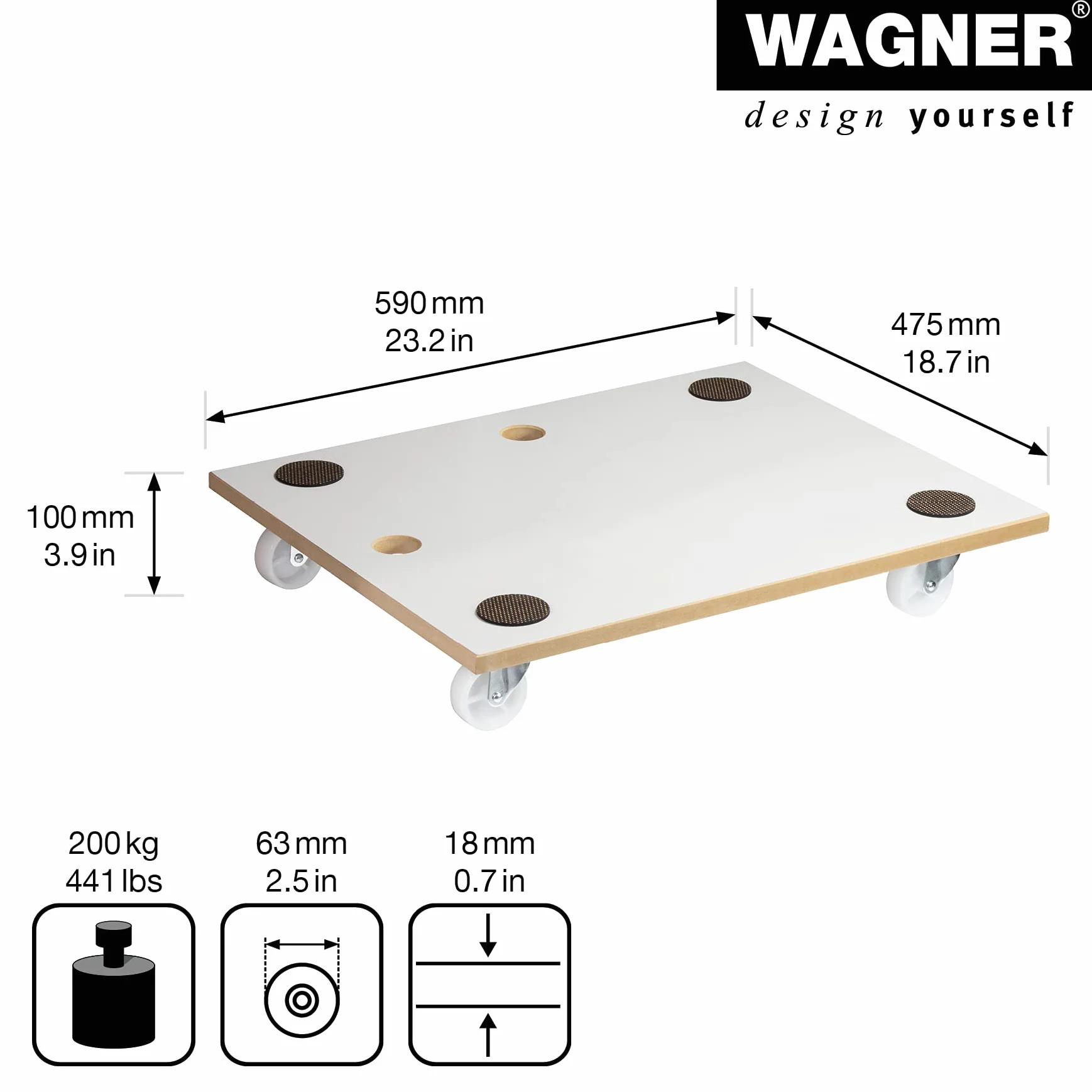 WAGNER Pomoc transportowa MM 1359, 59 x 47,5 x 10 cm, nośność 200 kg, specjalna powłoka, podkładki antypoślizgowe, najlepsza mobilność, łatwa w pielęgnacji, wytrzymała i wytrzymała - 20135901