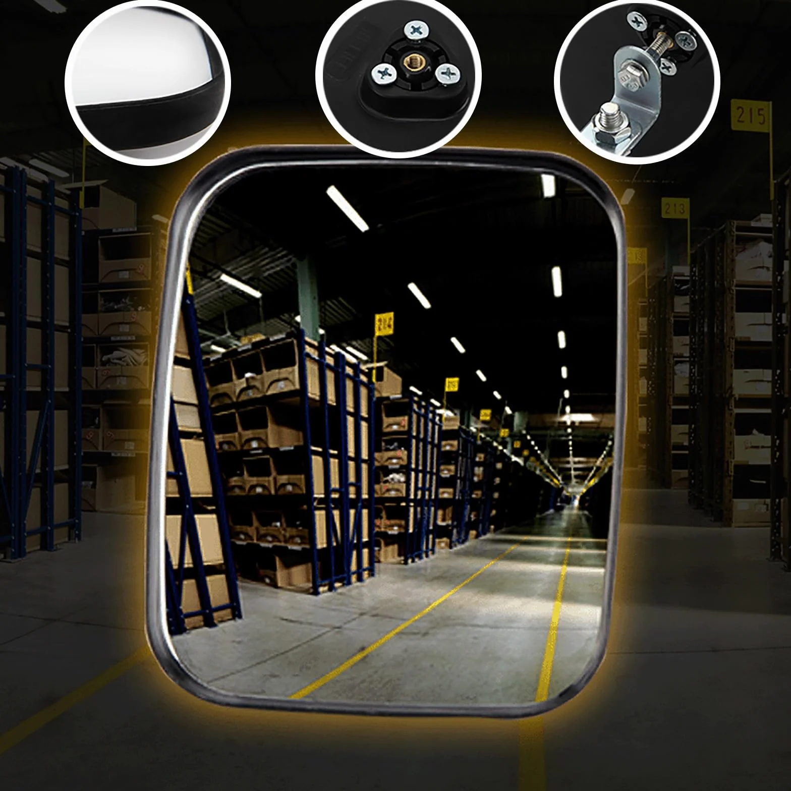 Acrylic Safety Convex Mirror, Traffic Curved Mirror, Adjustable Bracket for Garage, Warehouse & Indoor or Outdoor Surveillance, Wide Angle Clear View, Rectangle(16x19cm/6x7in)