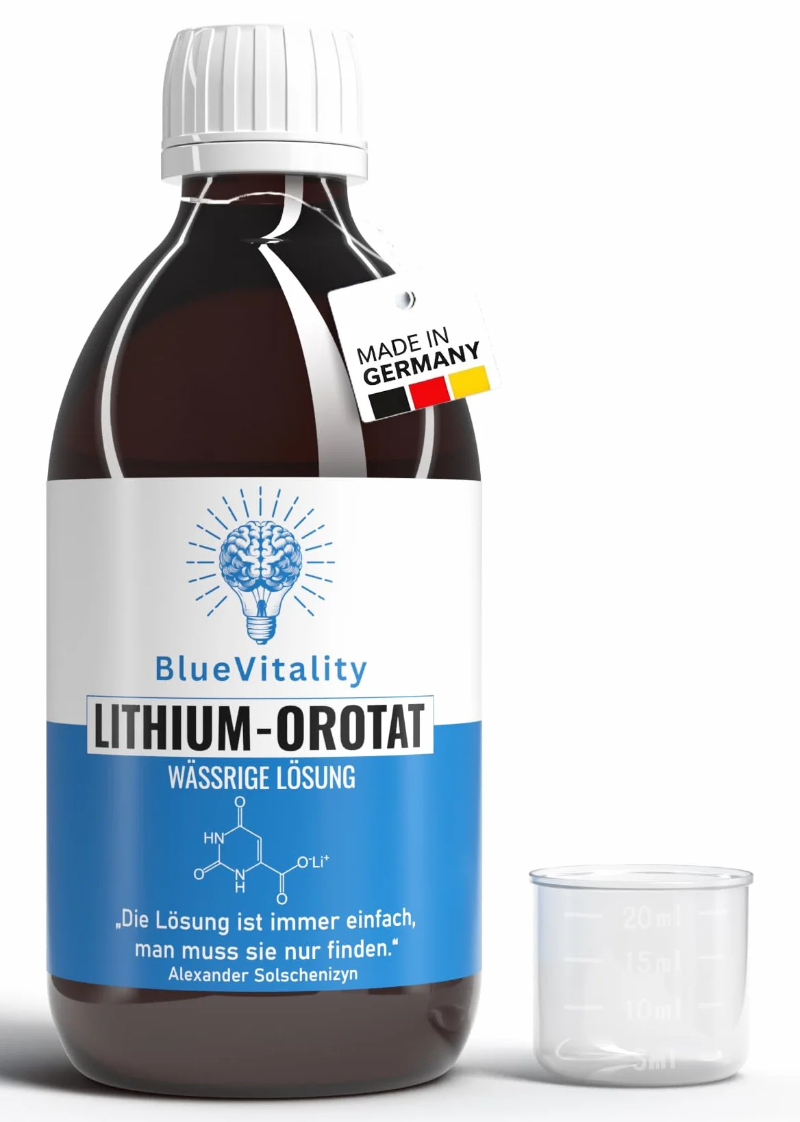Roztwór Orotanu Litu 300 ml | Czystość 99% | 0,5 mg (500 ppm) litu elementarnego na ml | Made in Germany | Czystość potwierdzona laboratoryjnie