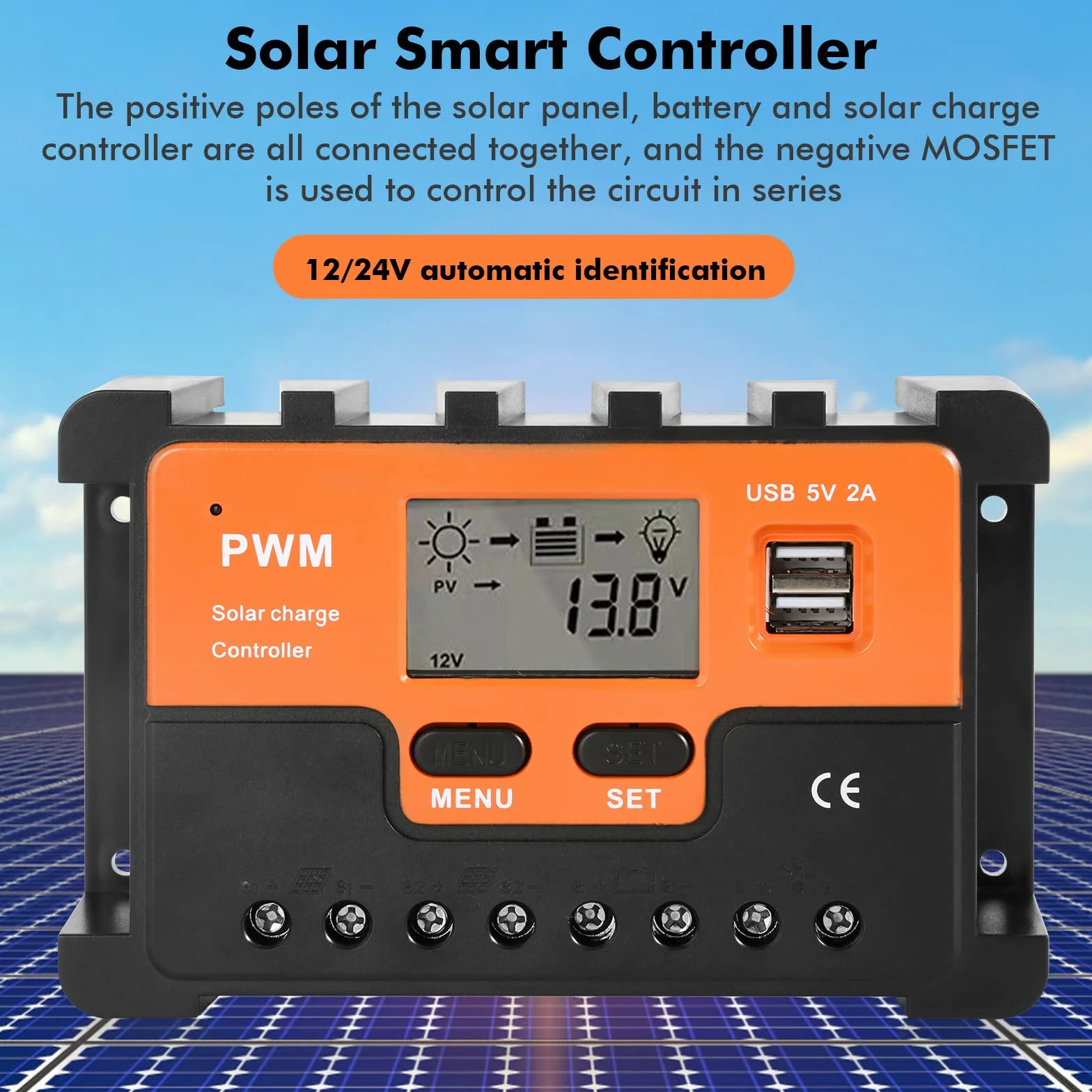 DEWIN PWM solarny regulator ładowania, 12 V 24 V moduł solarny regulator baterii, wyjście Dual USB 5 V, 10-60 A (30 A)