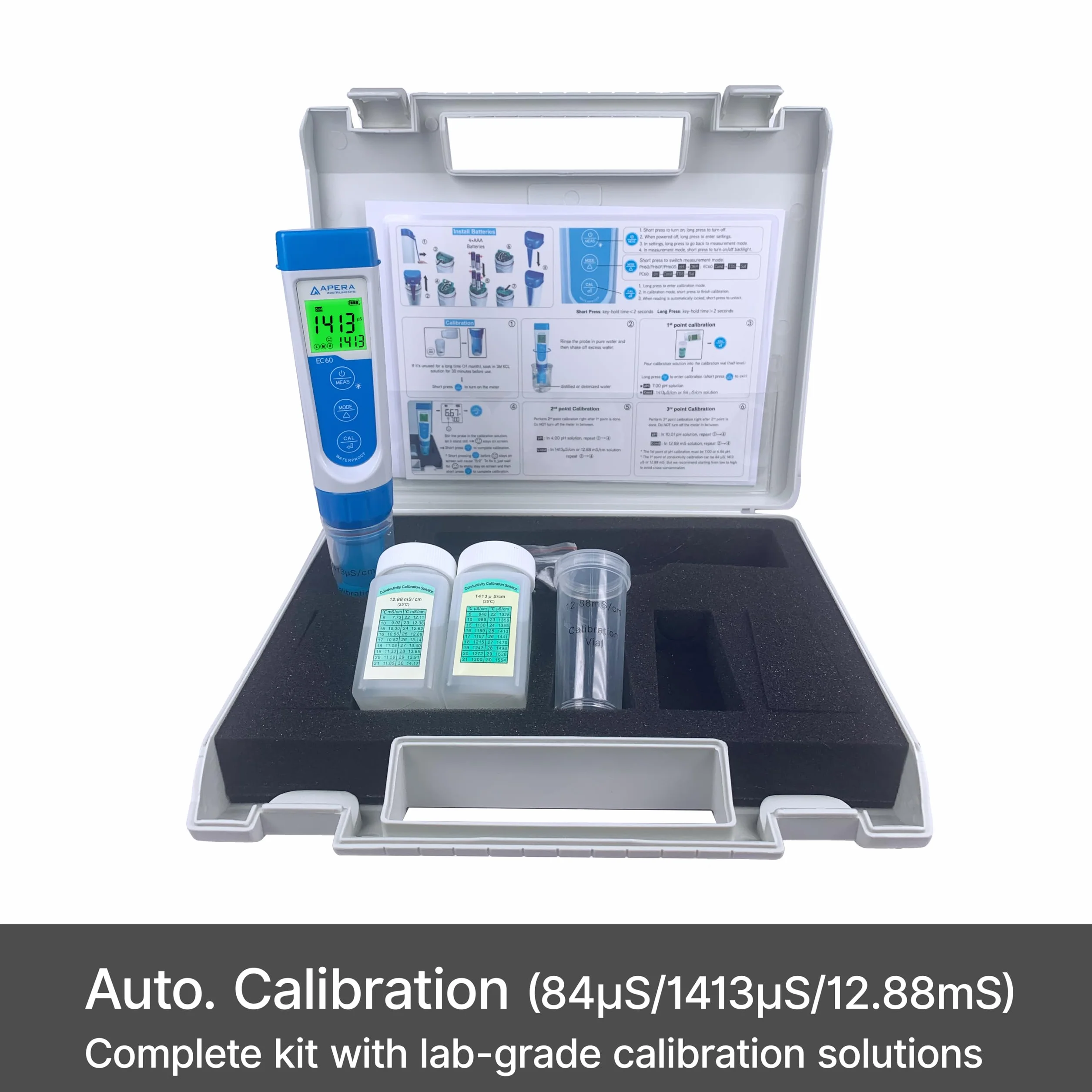 Apera Instruments EC60 tester przewodności kieszonkowy ±1% dokładności EC/TDS/salinity wymienny czujnik BPB ±0,5°C