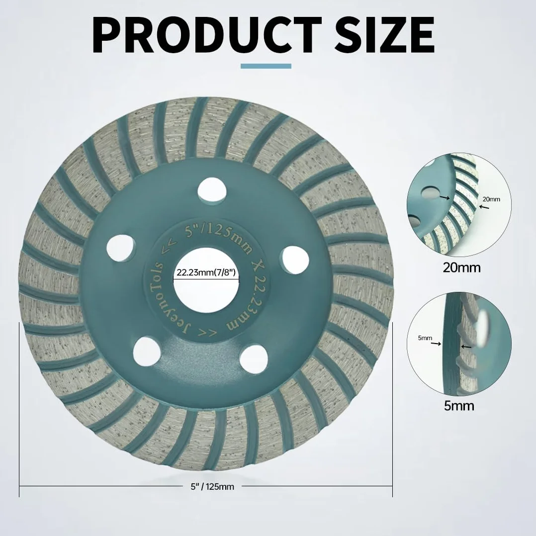 Szlifierka diamentowa do betonu 125 mm turbo koło garnkowe do szlifowania granitu kamienia cementu