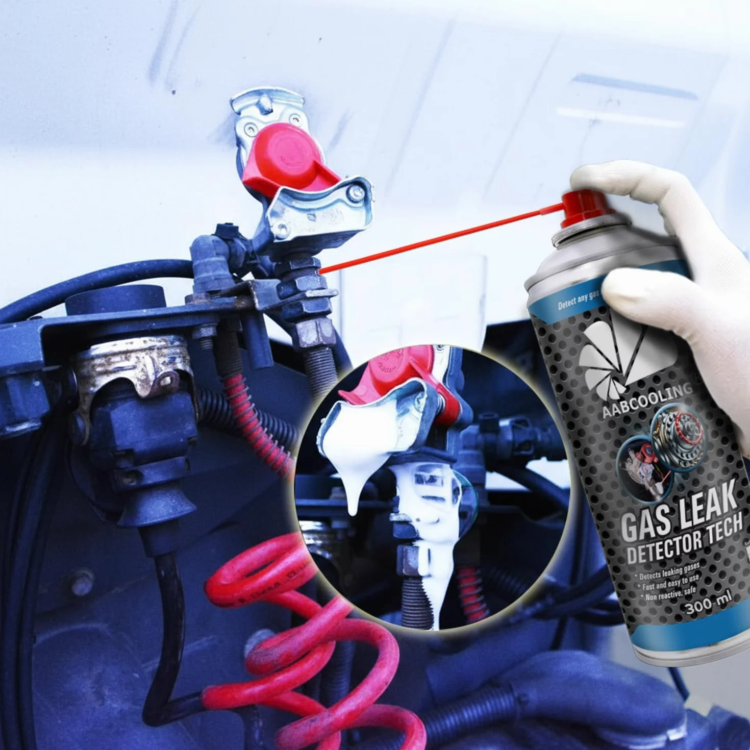 AABCOOLING Detektor Nieszczelności 300ml - Tester Szczelności Instalacji LPG/CNG w Samochodzie - Profesjonalny Wykrywacz Wycieków Klimatyzacji, Opon i Przewodów Pneumatycznych, Niepalna Pianka
