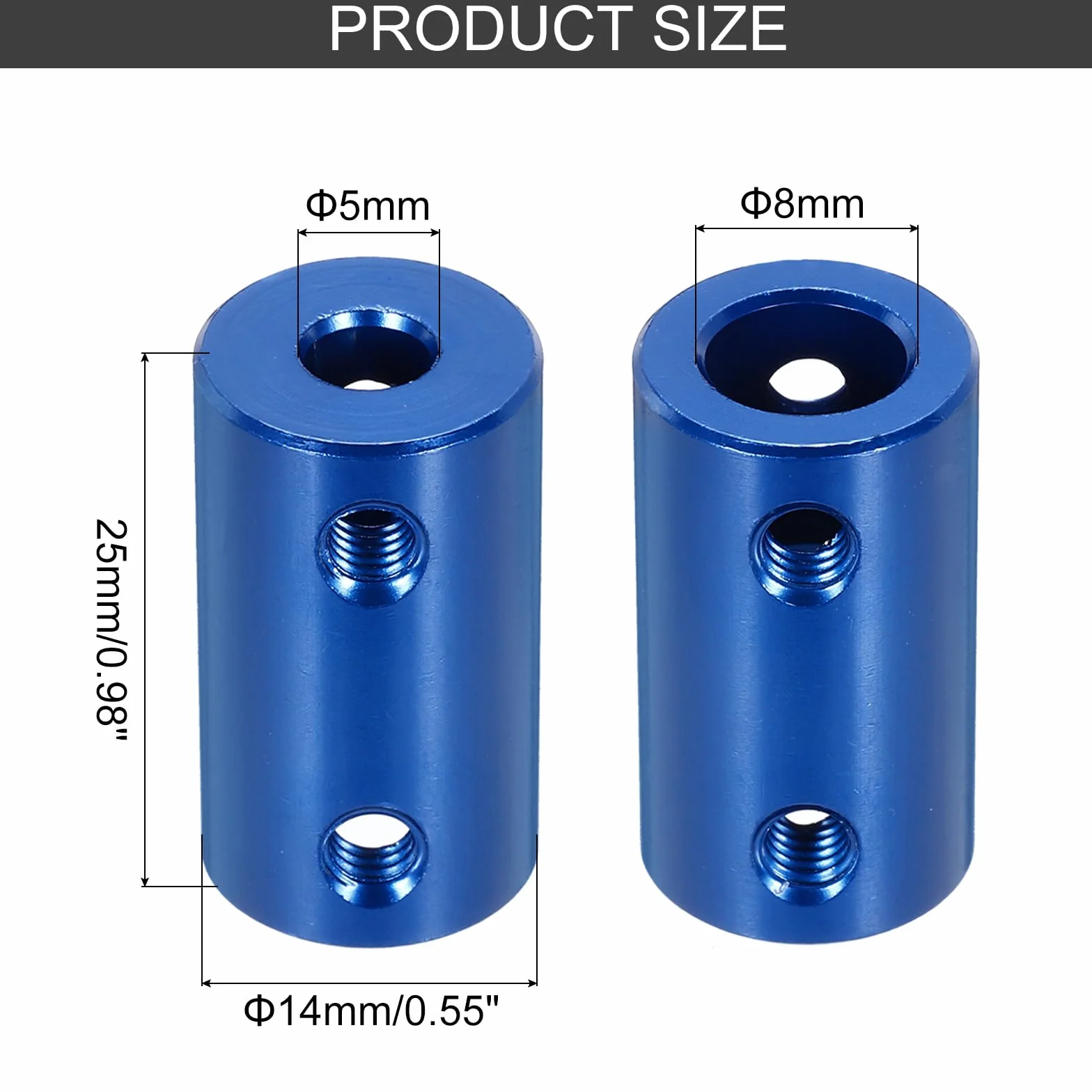 QUARKZMAN Sztywne sprzęgło śrubowe 5 mm do 8 mm, złącze wału, łącznik, dł. 25 mm x śr. 14 mm, złącze stalowe, sztywne sprzęgło zestaw do drukarki 3D "zrób to sam" z 16 śrubami, 4 sztuki