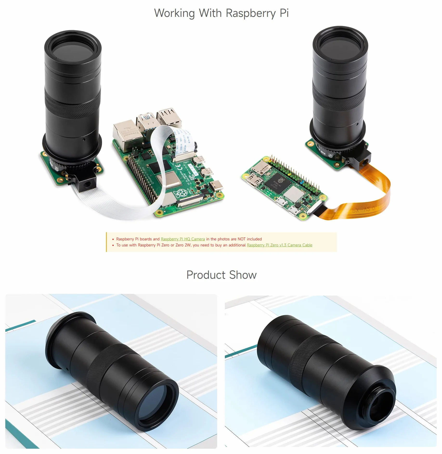 Waveshare Industrial Microscope Lens 100X C/CS-Mount Raspberry Pi HQ Camera