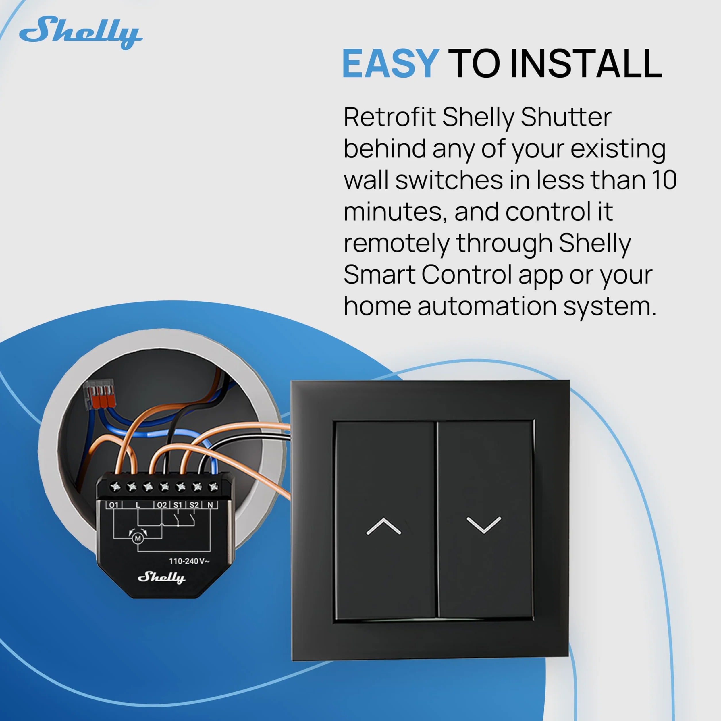 Shelly Shutter i Shelly BLU Button Tough 1 Moduł łącznika do rolet 110–240 V 4A Pomiar zużycia energii Harmonogramy Kompatybilny z Alexa Google Home SmartThings
