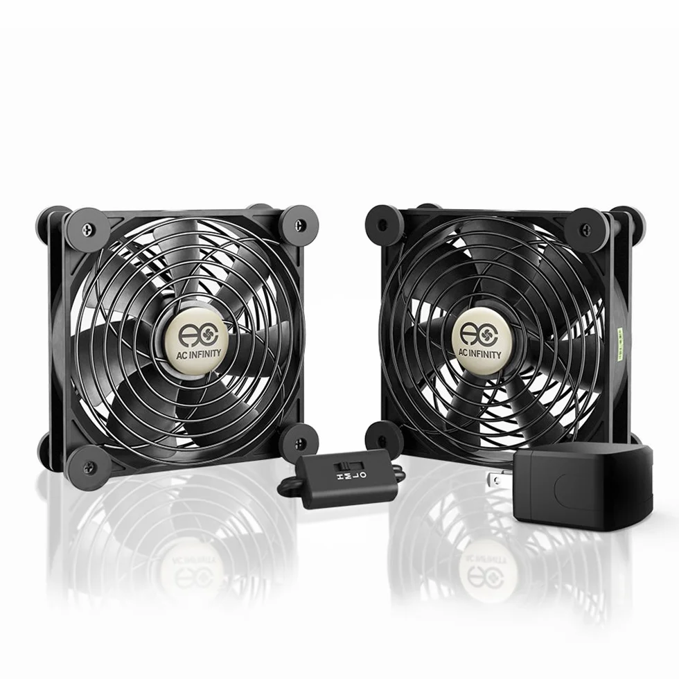 AC Infinity MULTIFAN S7-P, cichy podwójny wentylator zasilany prądem zmiennym 120 mm z regulacją prędkości, certyfikat UL, do odbiornika, DVR, Playstation, Xbox, chłodzenie komponentów