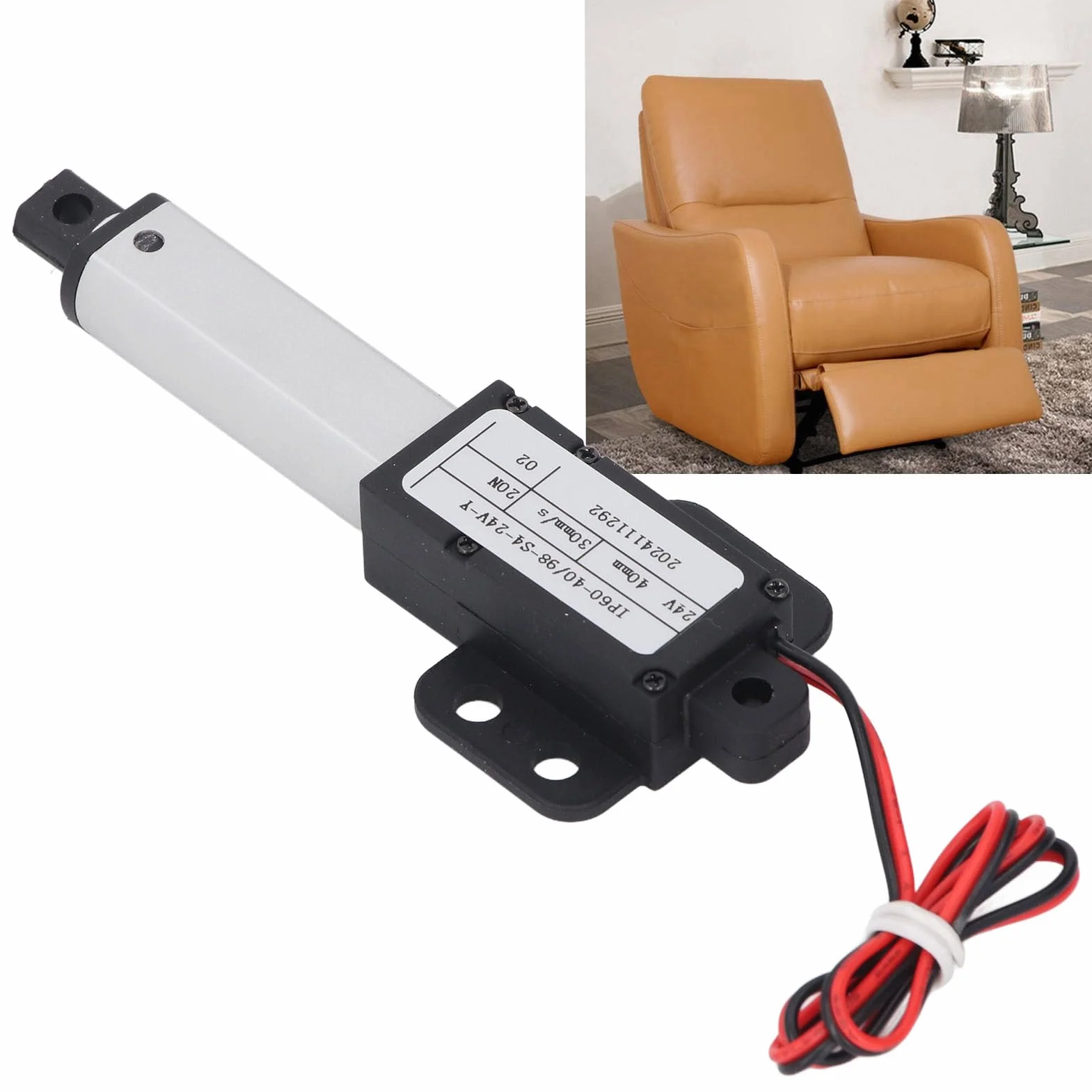 Mini Elektryczny Siłownik Liniowy, 24 V DC, Skok 50 Mm, Ciąg 20 N, prędkość 30 Mm/s Siłownik Ruchu Liniowego, Mini Siłownik Liniowy ze Skrzydełkiem do łopatek Wentylatora, Szafki