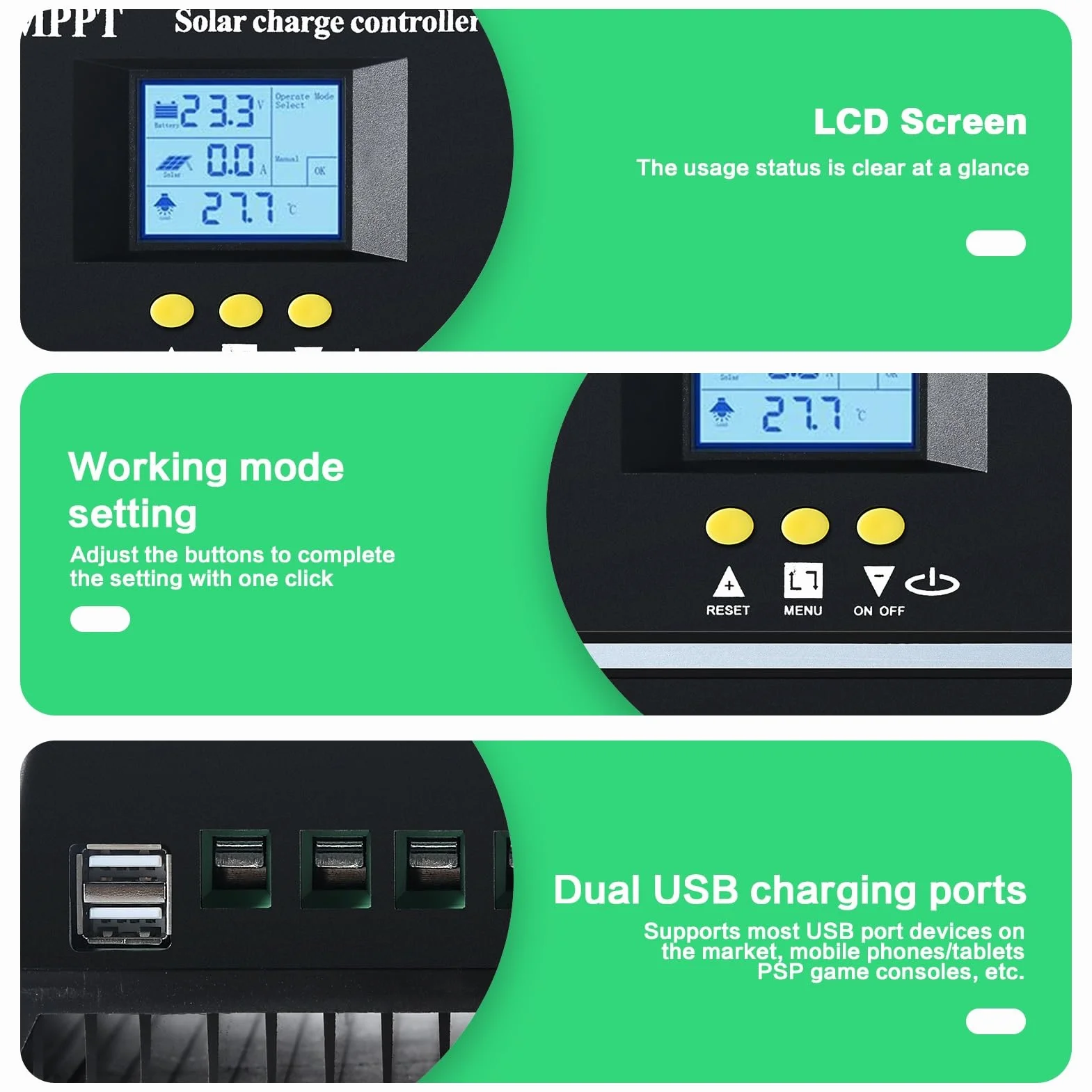 BuyWeek 100 A MPPT regulator ładowania 12 V 24 V 36 V 48 V inteligentny kontroler słoneczny z LCD i USB