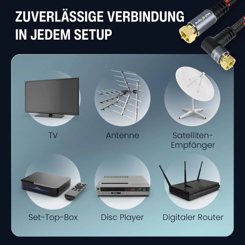 audio pirates RG6 kabel koncentryczny – kabel SAT z wtyczką F pod kątem 90° – podwójnie ekranowany kabel koncentryczny o średnicy 7 mm – kabel antenowy, kabel koncentryczny czarny/czerwony (1 szt