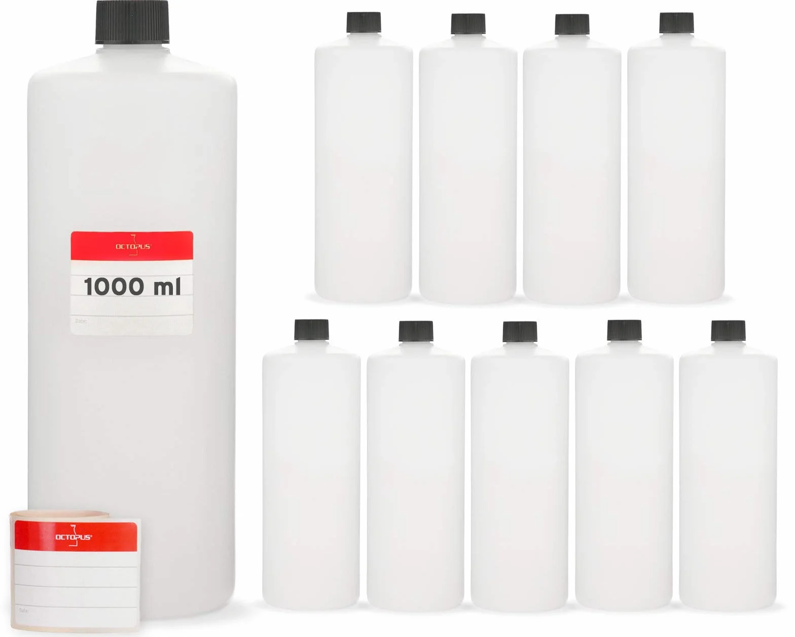 Butelki plastikowe HDPE 1000 ml z czarnymi nakrętkami odporne na żywność i chemikalia