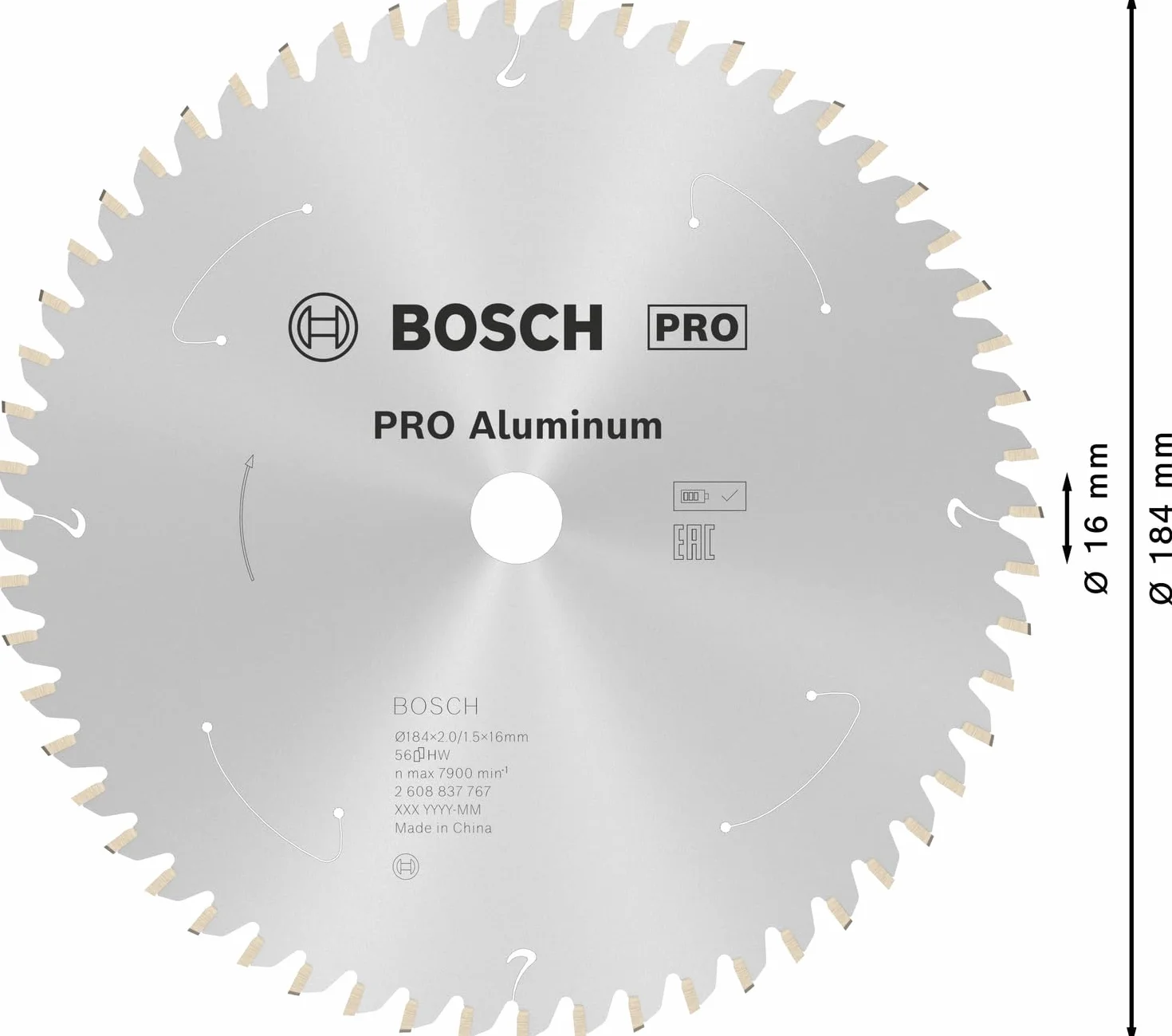 Bosch Professional Piła Tarczowa do Aluminium 184 x 16 x 2 mm 56 Zęby