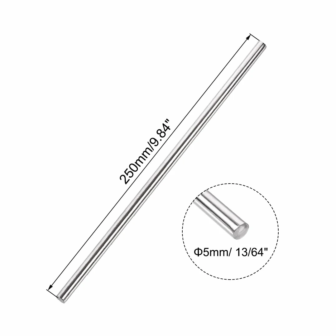 sourcing map 5 mm x 250 mm pręt ze stali nierdzewnej 304 solidny okrągły pręt do majsterkowania 2 szt