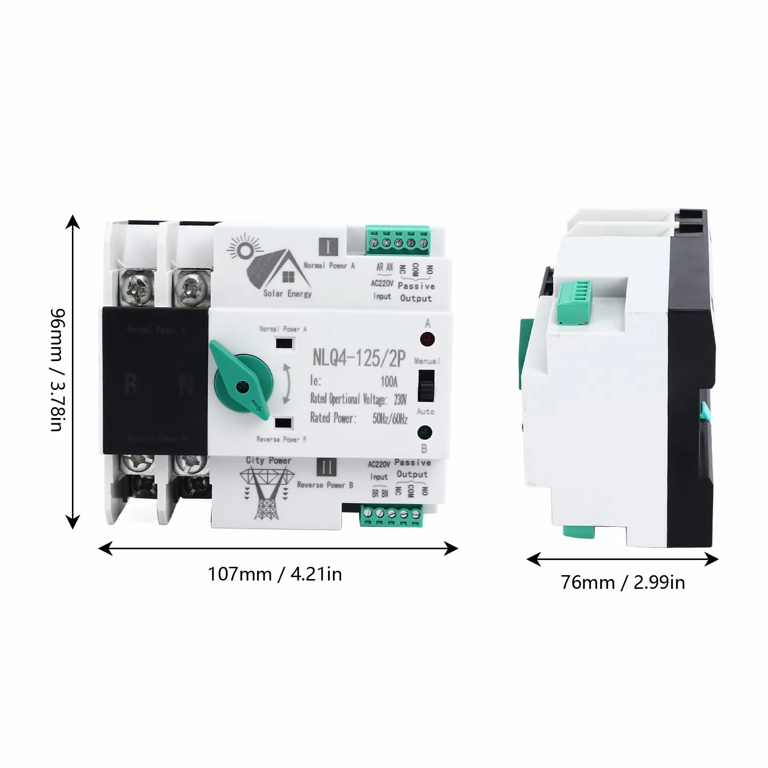 Automatyczny Przełącznik Zasilania NLQ4 125/2P 100A 230V Mini ATS Podwójny