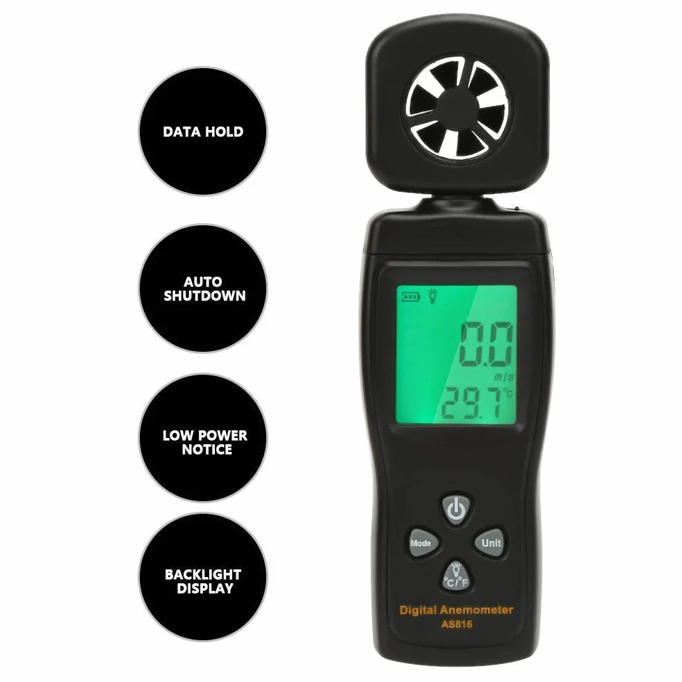 AS816 cyfrowy anemometr 0,3-30 m/s tester prędkości wiatru
