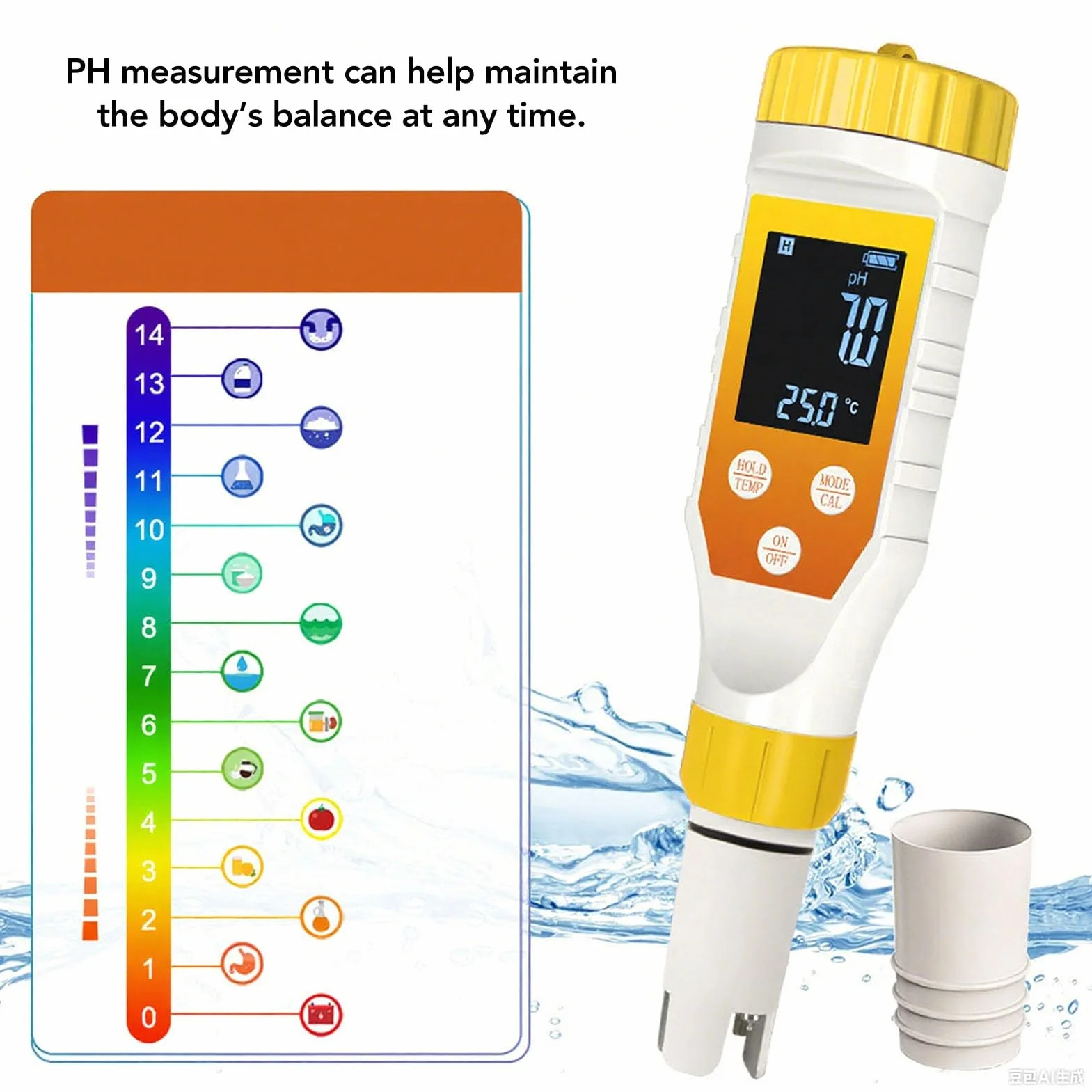 Tnfeeon Tester Wody Wodoru 7 w 1 Miernik PH H2/TDS/EC/ORP/SALT/TEMP ATC Podświetleniem