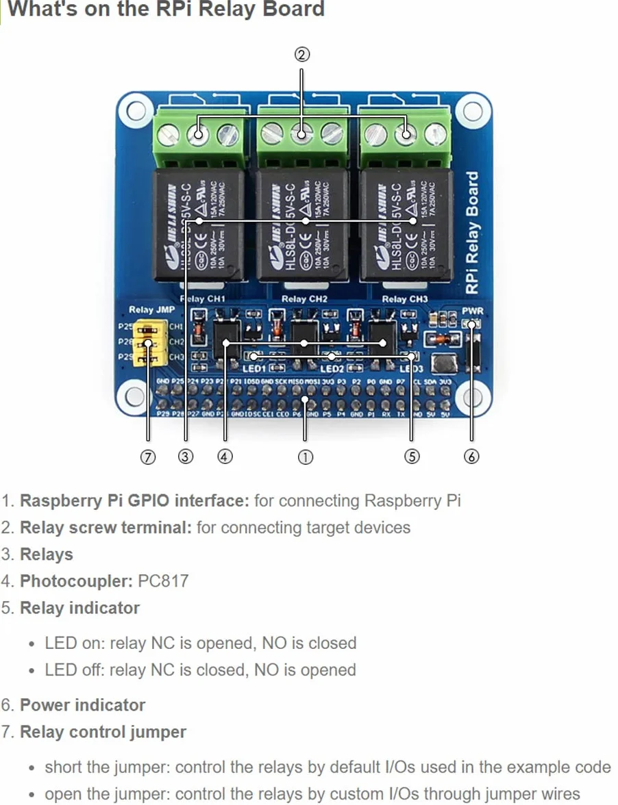 Waveshare RPi Relay Board 3-Way Relay Control Pi 40PIN GPIO Extension Header Compatible Raspberry Pi Series Boards