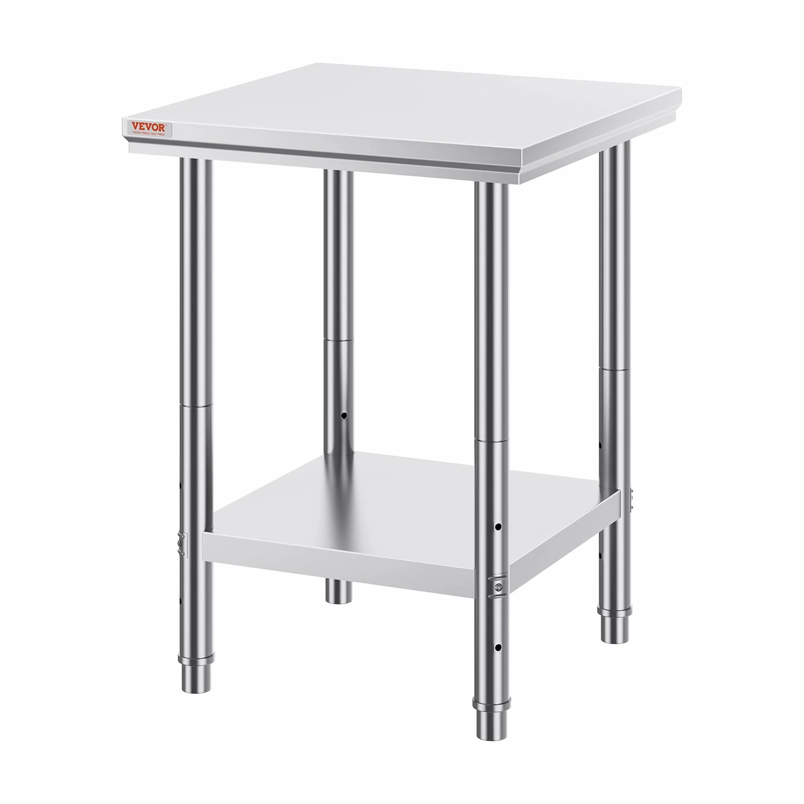 Mophorn Stół roboczy kuchenny ze stali nierdzewnej 60x60x80 cm, 2-poziomowy blat kuchenny, stół roboczy ze stali nierdzewnej do przygotowywania żywności w restauracji/klinikach