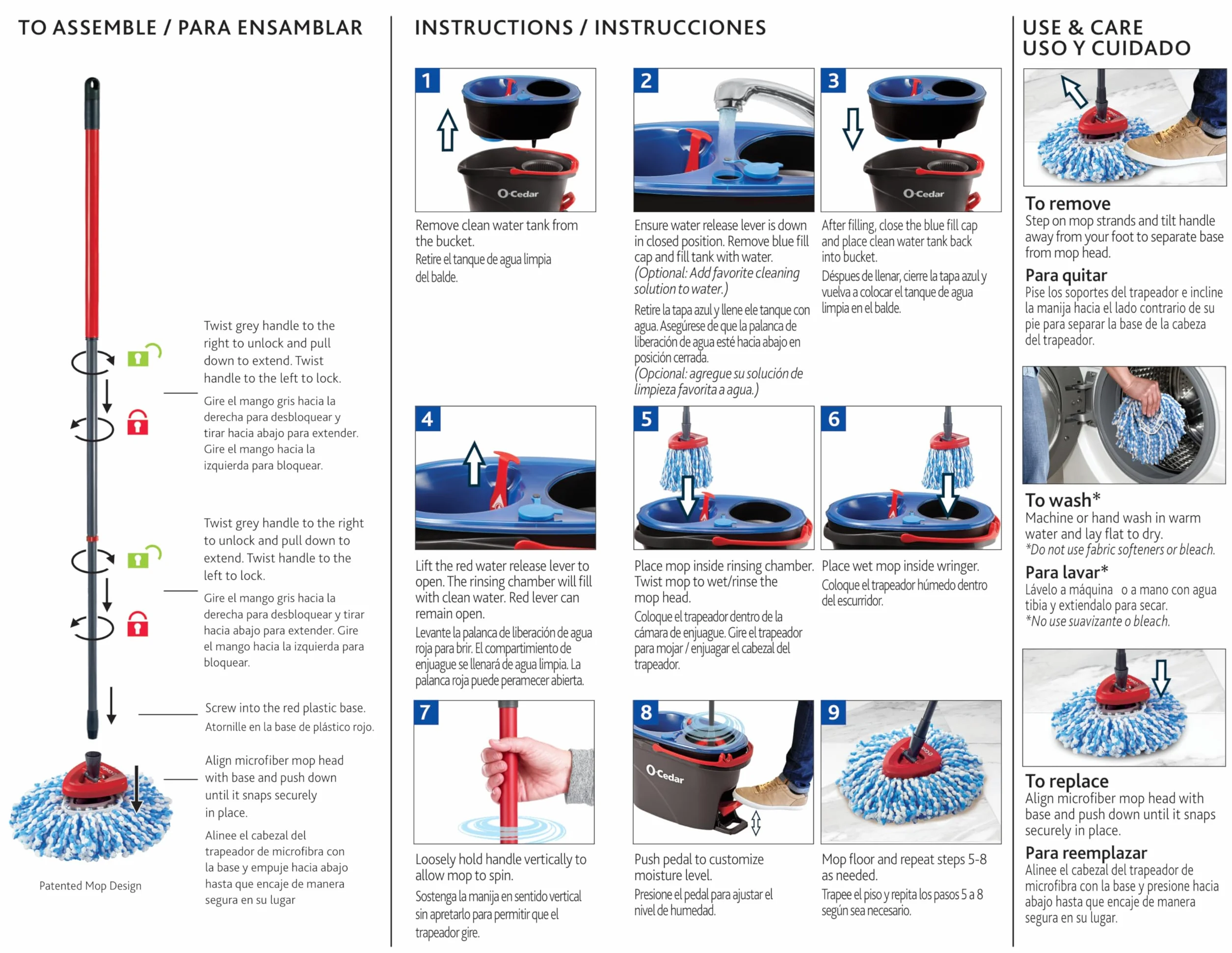 O-Cedar RinseClean Spin Mop & Bucket System + 1 dodatkowa głowica mopa | Czyść czystą wodą | Usuwa 99% bakterii