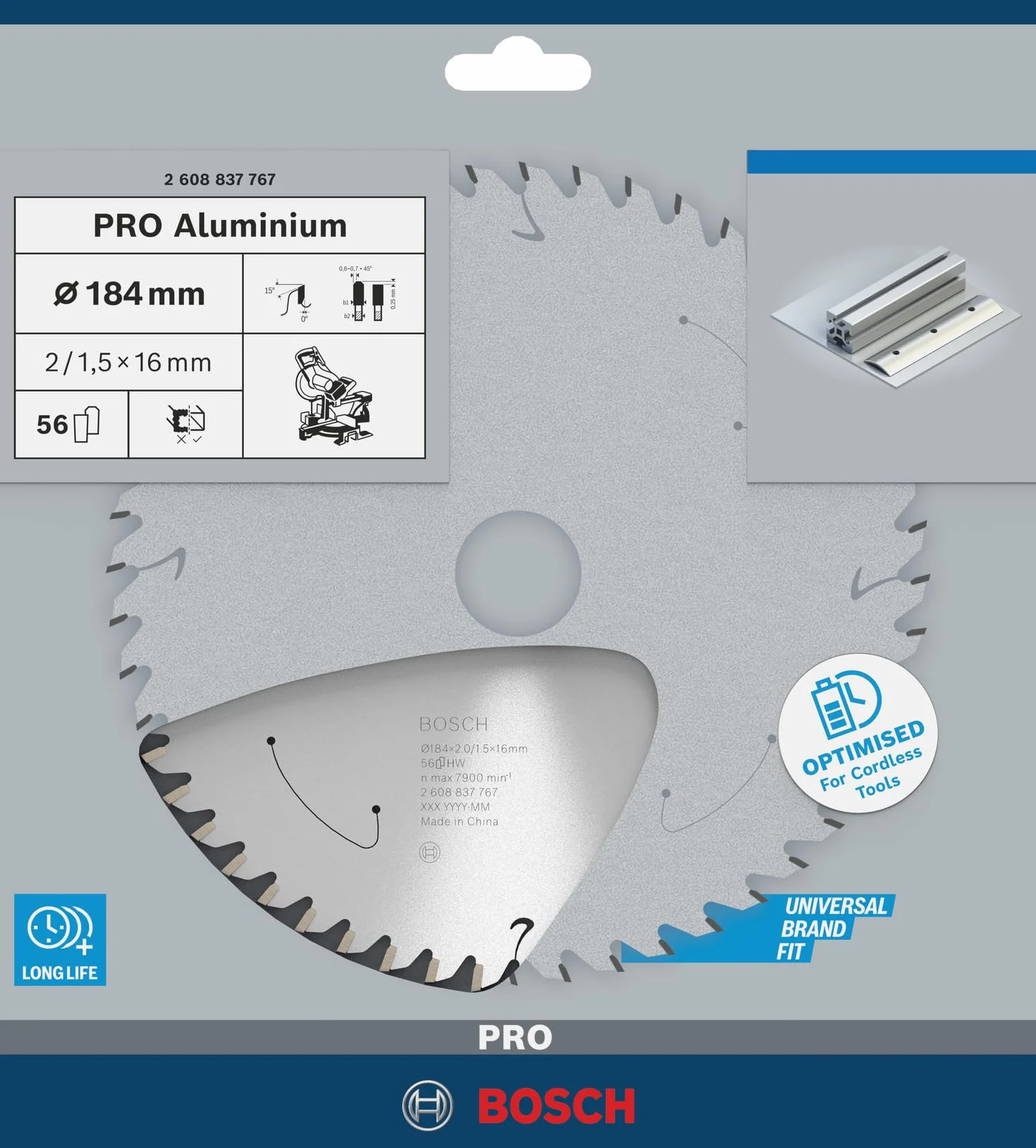 Bosch Professional Piła Tarczowa do Aluminium 184 x 16 x 2 mm 56 Zęby