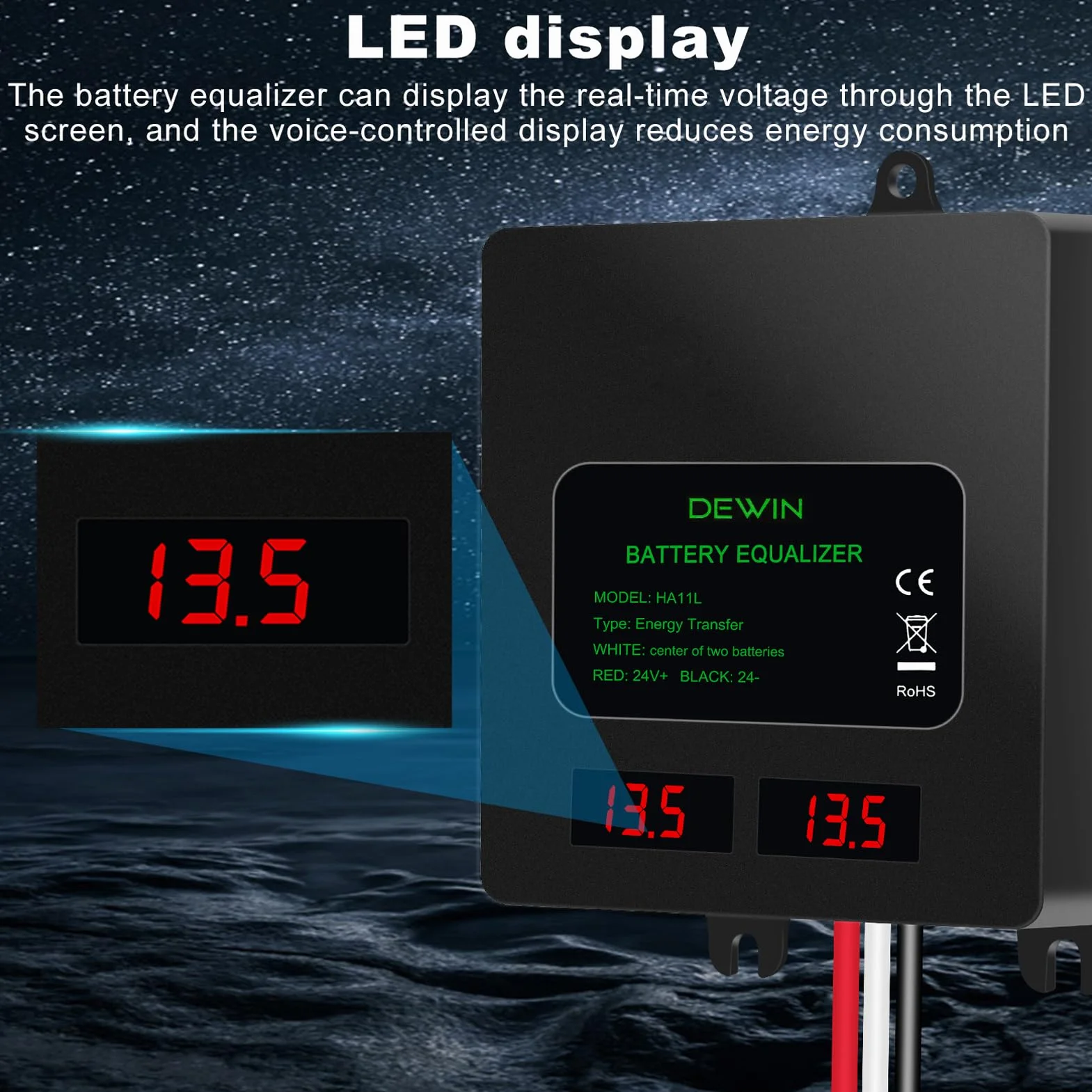 Balancer do baterii 24 V, 2 x 12 V, system ładowania solarnego IP67, do akumulatorów ołowiowych, kwasowo-litowych, litowo-jonowych, żelazowo-fosforanowych