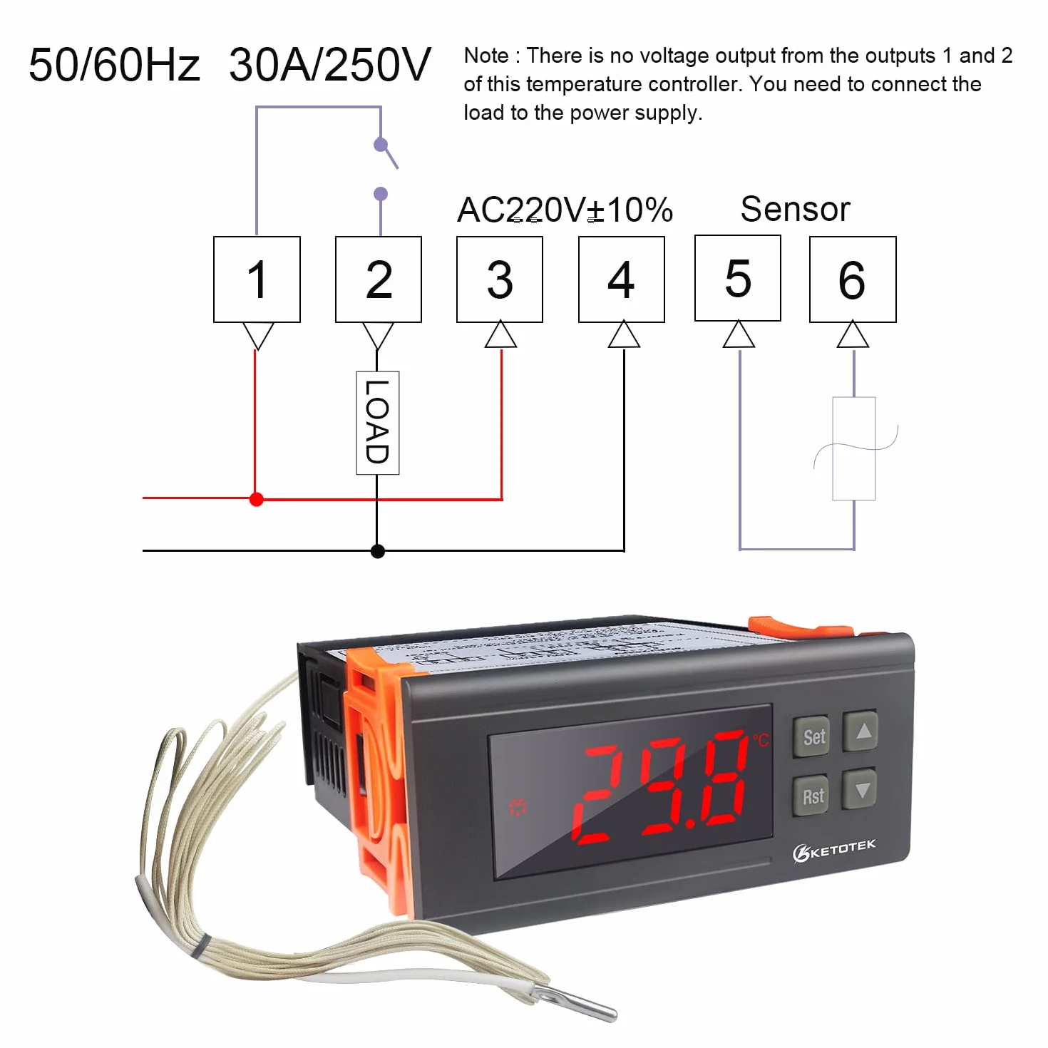 KETOTEK Regulator temperatury -30°C~300°C 30A KT8230 220V LED Cyfrowy Termostat
