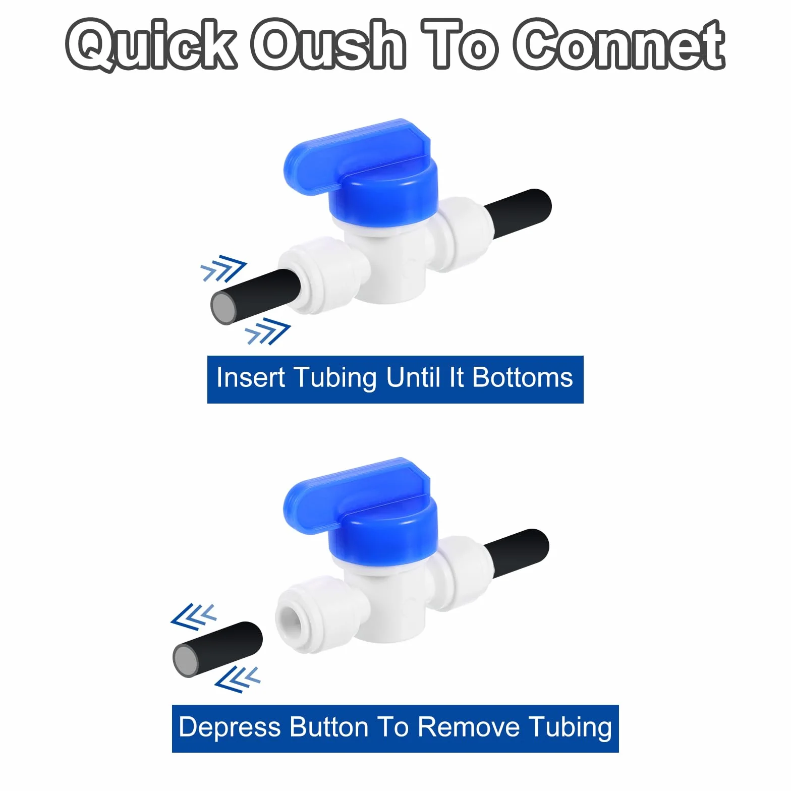 QUARKZMAN Push to Connect złączka śrubowa 1/4" OD x 1/4" OD szybkozłączka rurowa zawór kulowy do RO biały niebieski 6-6 mm