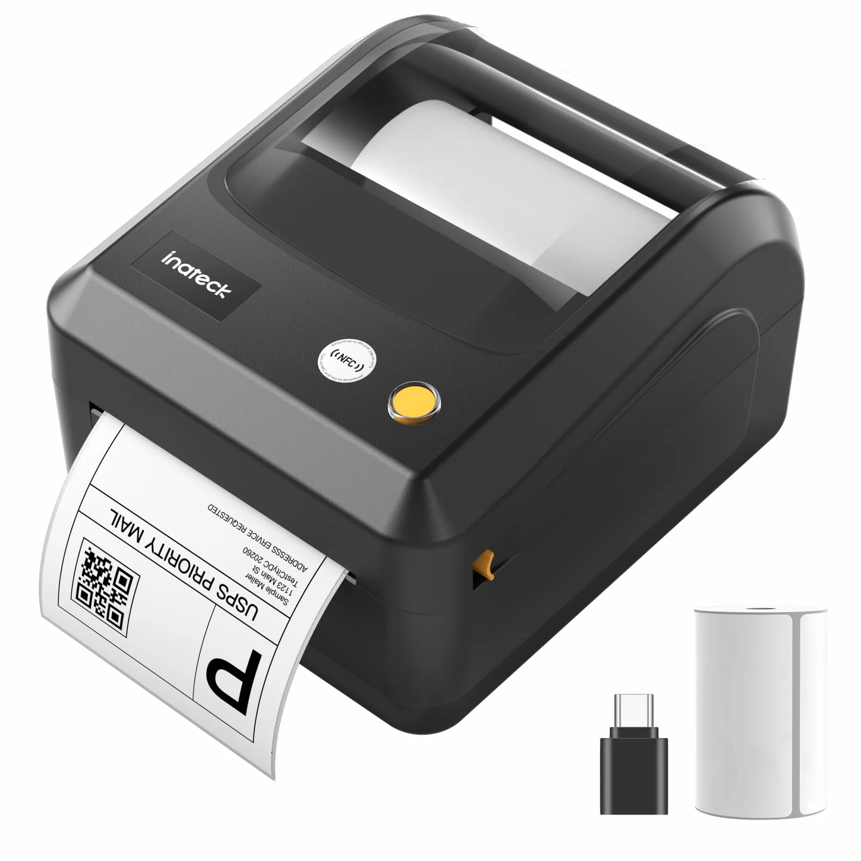 Inateck Drukarka etykiet Bluetooth, drukarka etykiet wysyłkowych DHL 4 x 6, drukarka termiczna do etykiet kodów kreskowych, Amazon, Etsy, Shopify, DHL, FedEx, UPS itp., z etykietami, PR50, czarna