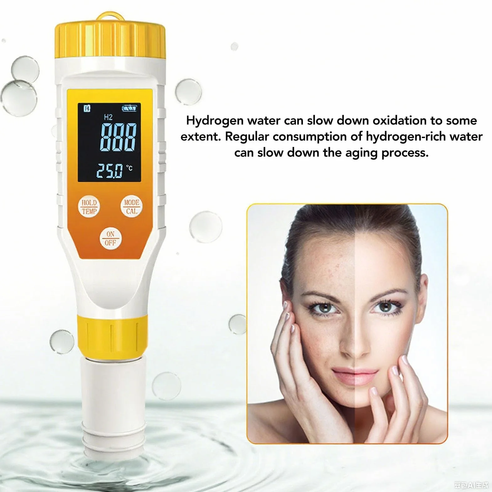 Tnfeeon Tester Wody Wodoru 7 w 1 Miernik PH H2/TDS/EC/ORP/SALT/TEMP ATC Podświetleniem