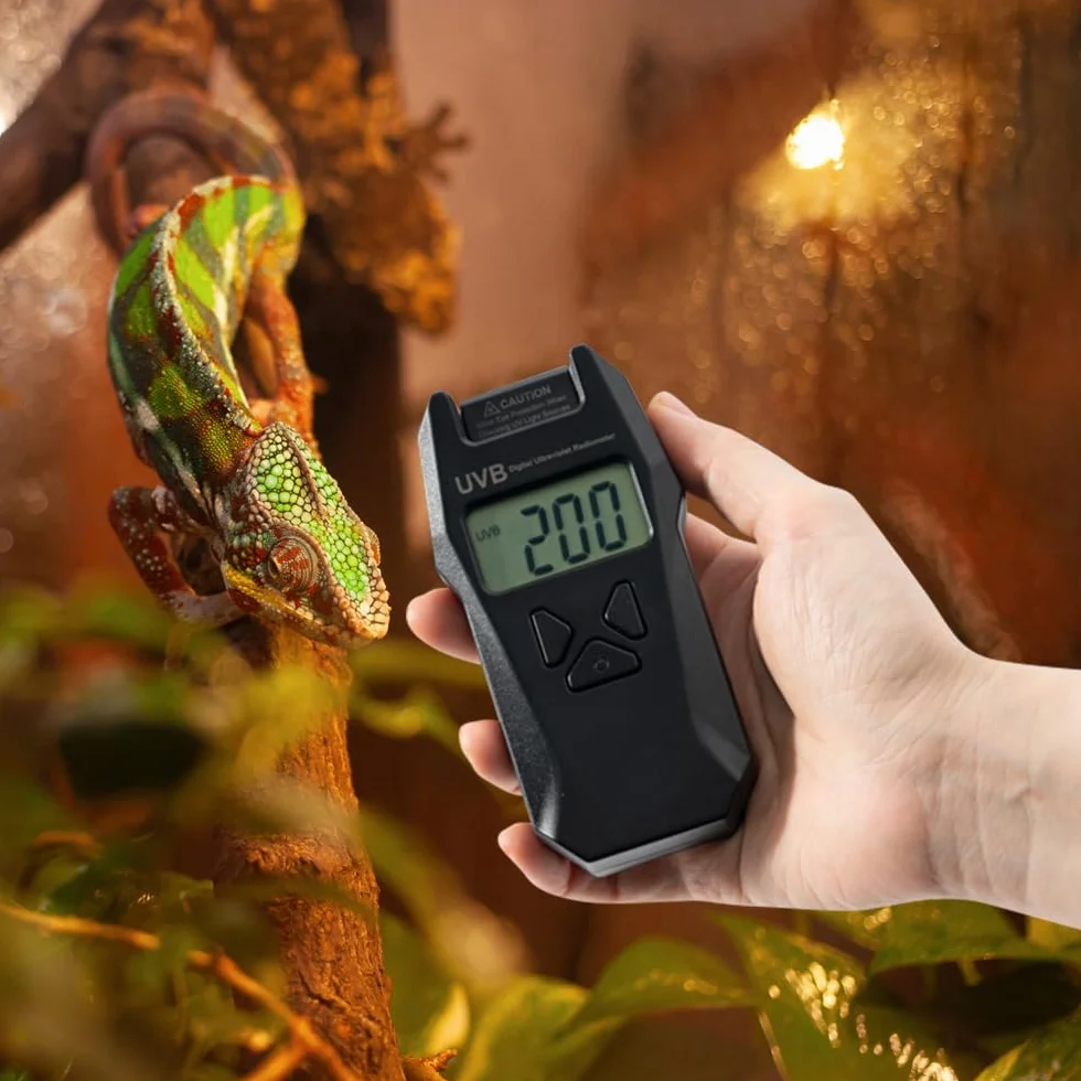 DONGKER Miernik indeksu UVB, odwracalna sonda, ręczny radiometr cyfrowy z funkcją rejestrowania danych, dla gadów, zwierząt domowych, sukulentów, środowiskowe testowanie UVB