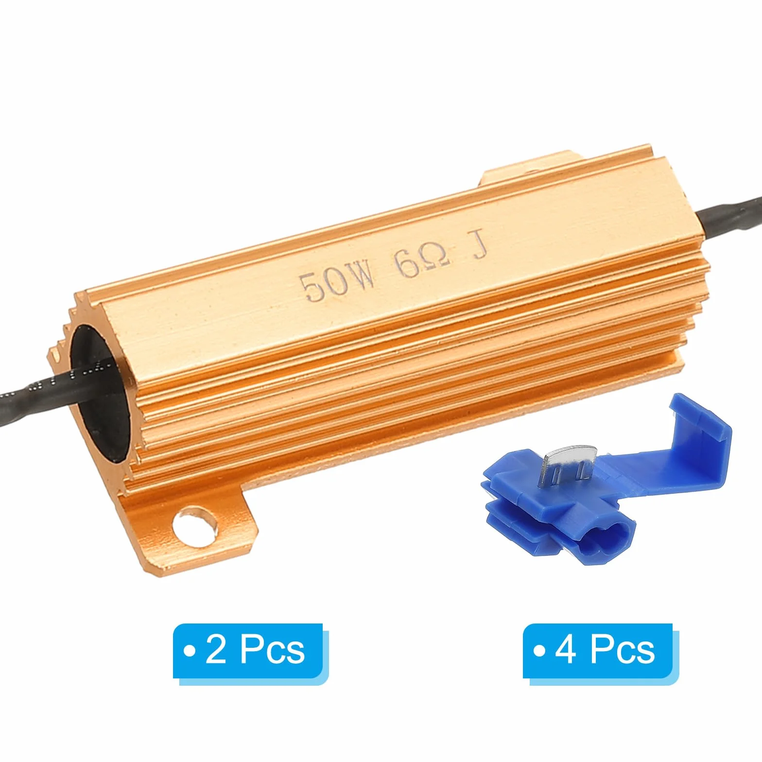 PATIKIL 50 W 6 omów aluminiowy rezystor powłokowy, 2 szt. aluminiowy rezystor obudowy z klipsami obudowa rezystory drutowe rezystor mocy, złoty