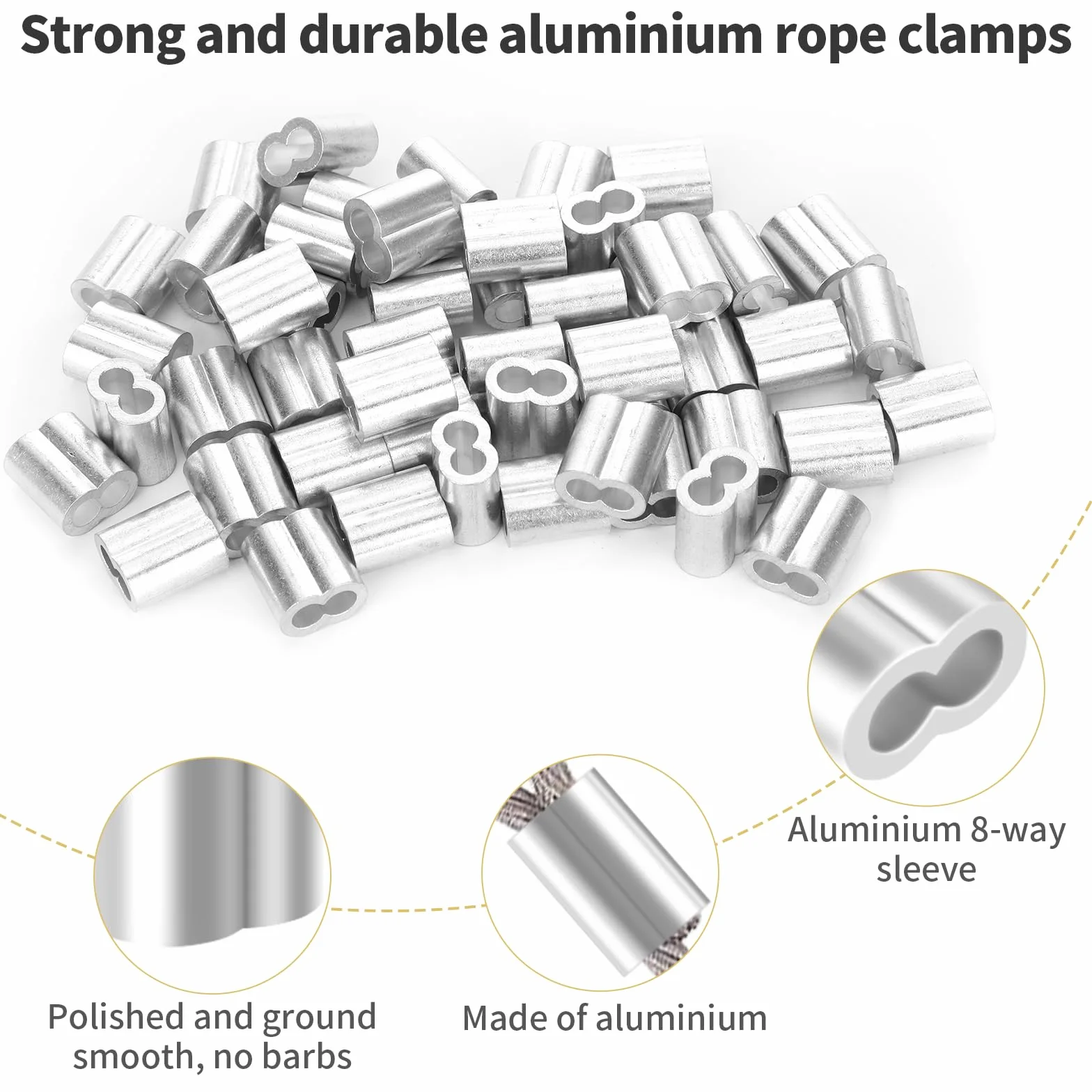 50 sztuk zacisków linowych 4 mm, tuleje aluminiowe, zaciski linowe, zaciski zaciskowe, tuleje zaciskowe, tuleje zaciskowe, tuleje zaciskowe do liny gumowej, 4 mm, lina ekspanderowa, linka druciana,