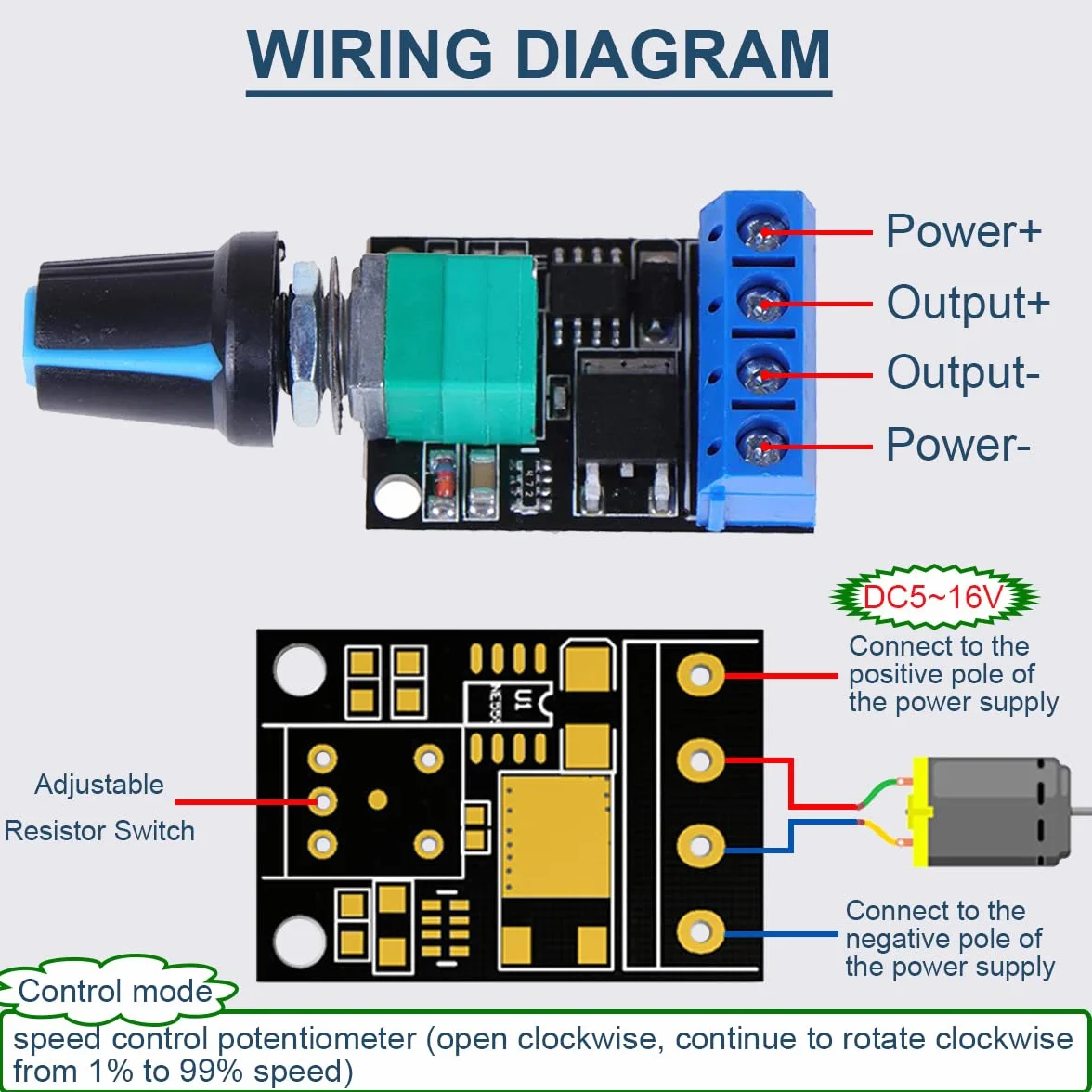 2 sztuk MIni moduł regulatora prędkości PWM DC Silnik gubernator 5V-16V 12V przełącznik kontroli prędkości 10A funkcja ściemniania LED z kablem 24AWG
