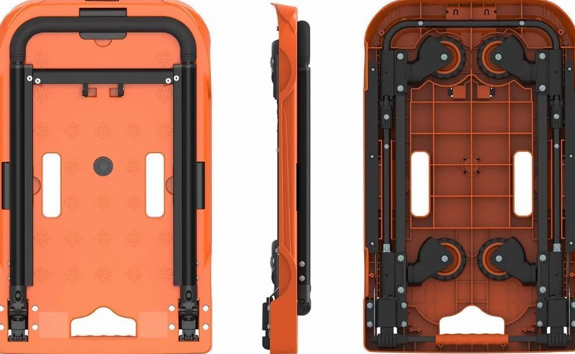 Black + Decker składany wózek transportowy – maks. 90 kg – uchwyt z regulacją wysokości – 61,4 x 37 x 3 x 89,4 cm – pomarańczowy