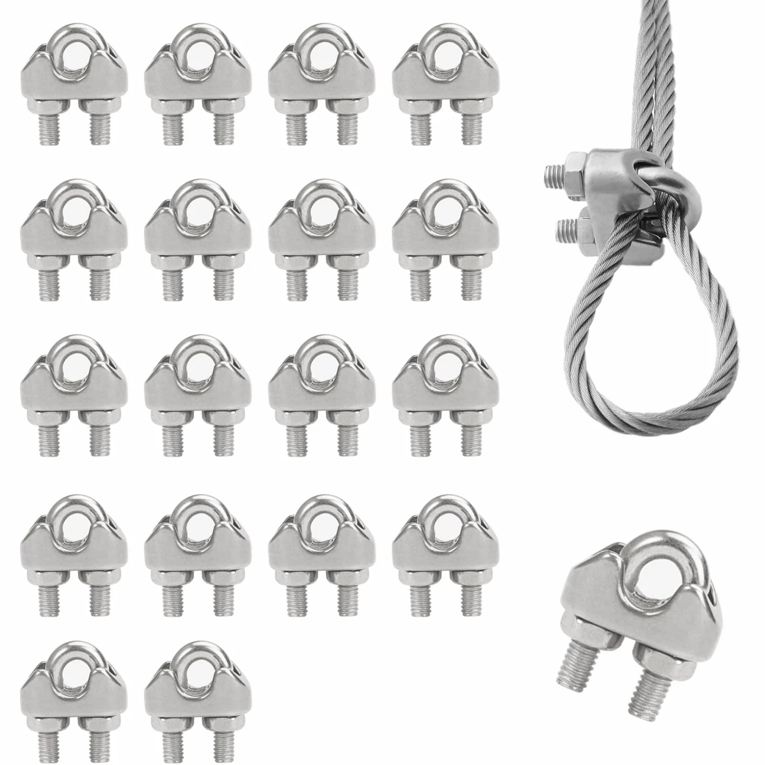 18 sztuk zacisków linowych, zacisków linowych 3 mm, zacisk linowy M3, zacisk linowy ze stali nierdzewnej 304, zacisk do liny drucianej M3, klipsy do lin drucianych do linki do prania, markiz, lin,