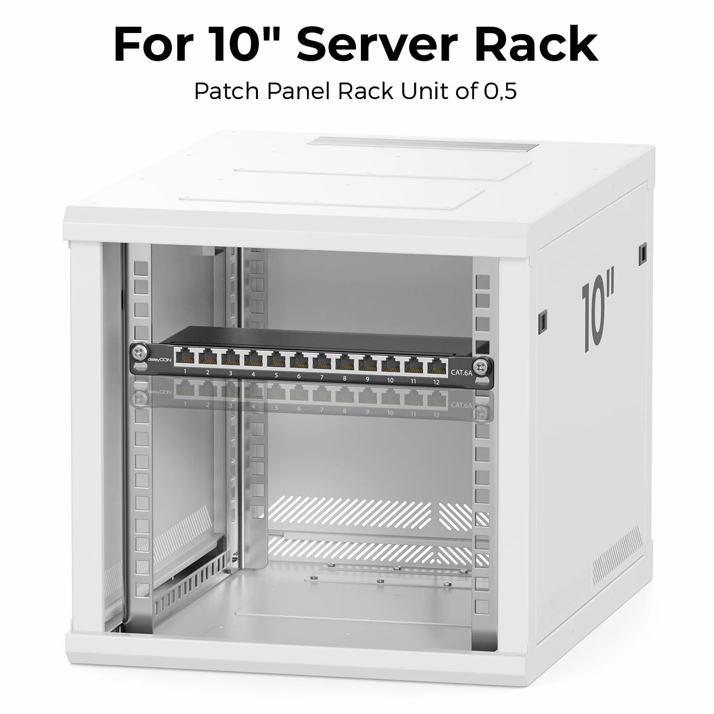 deleyCON CAT 6a 0.5U Patch Panel 12 Portów RJ45 Ekranowany RAL 9005 Czarny