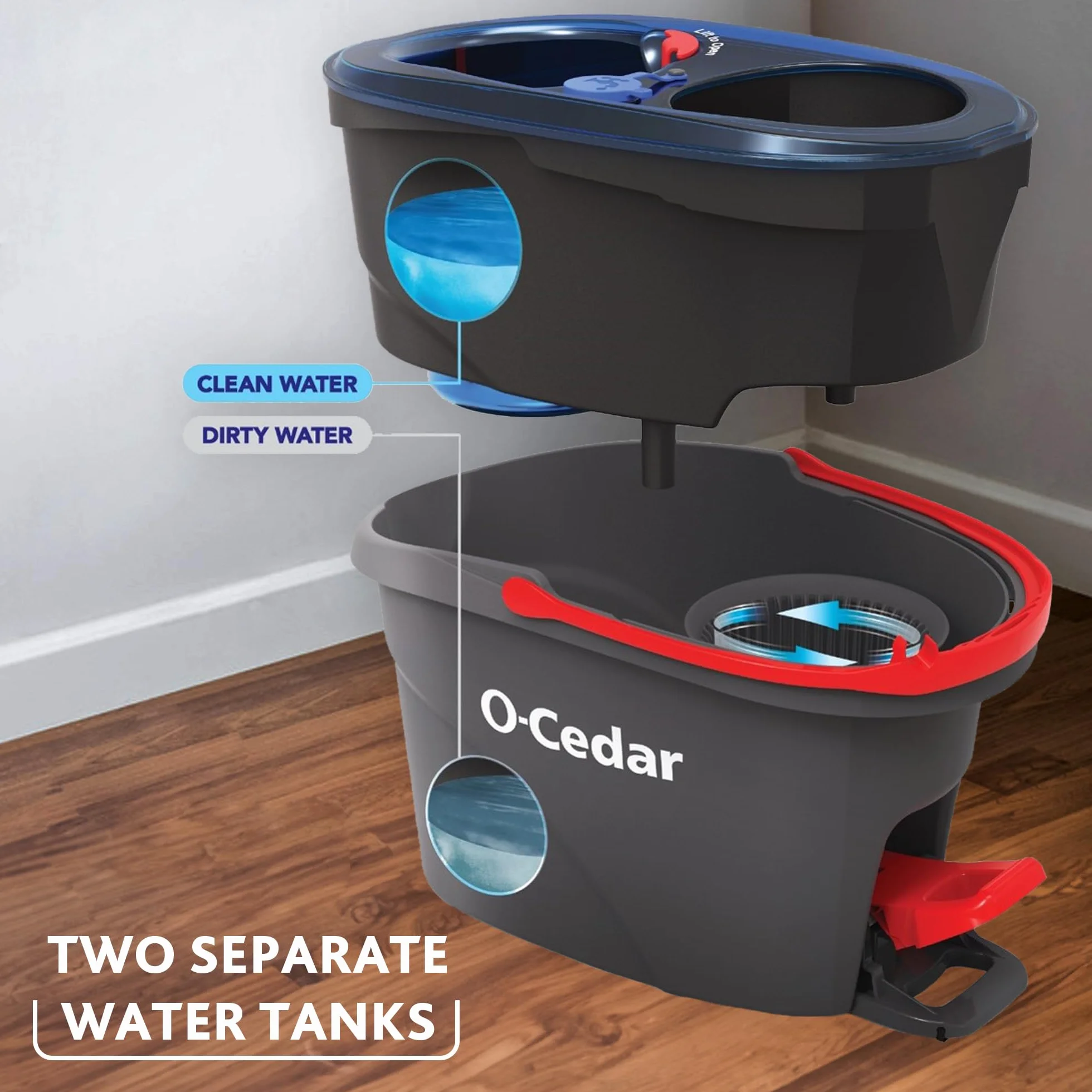 O-Cedar RinseClean Spin Mop & Bucket System + 1 dodatkowa głowica mopa | Czyść czystą wodą | Usuwa 99% bakterii