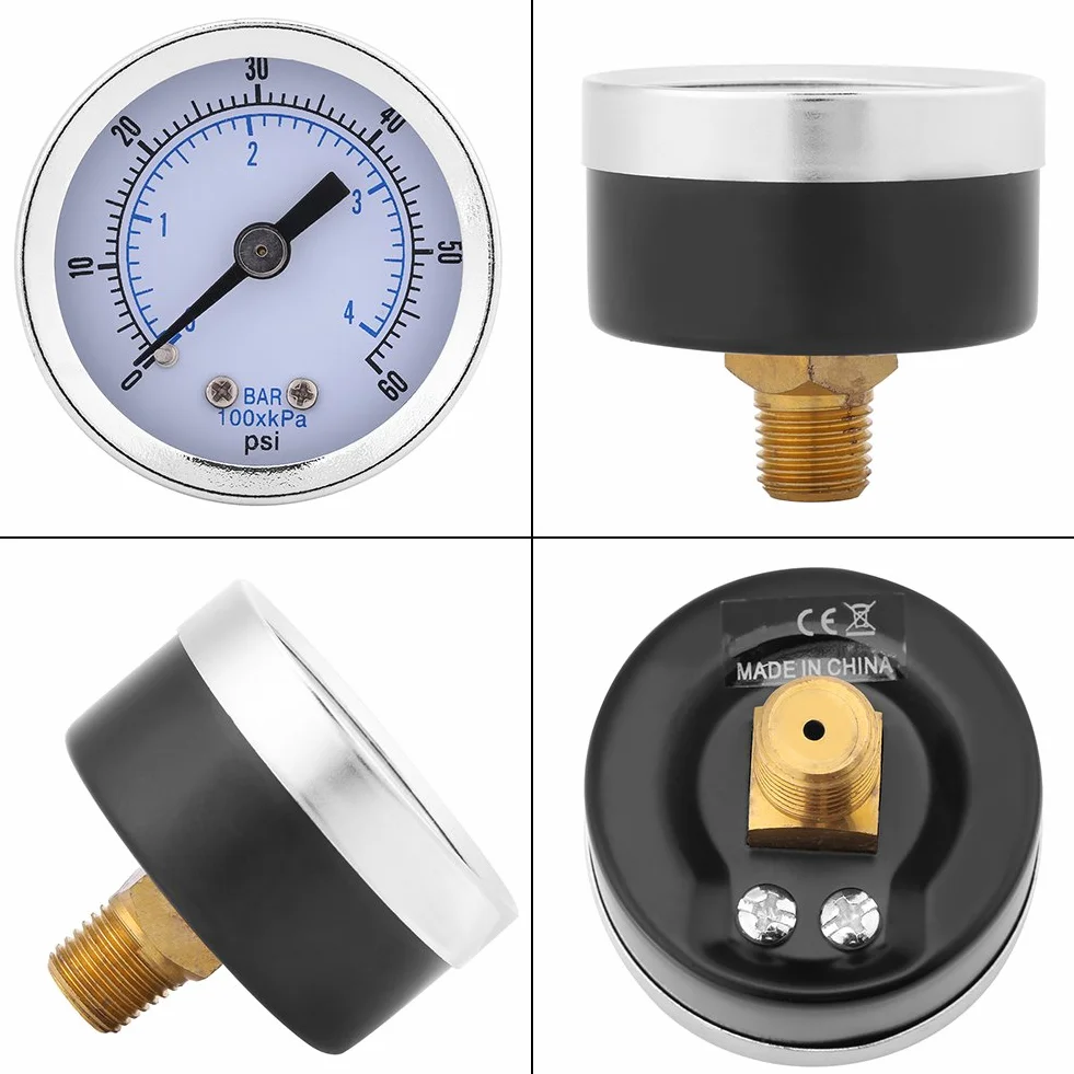 Manometr Aramox, 40mm tarcza zegarowa 0-60psi / 0-4bar Manometr manometr z podwójną skalą do wody i oleju, złącze gwintowe BSPT 1/8 "